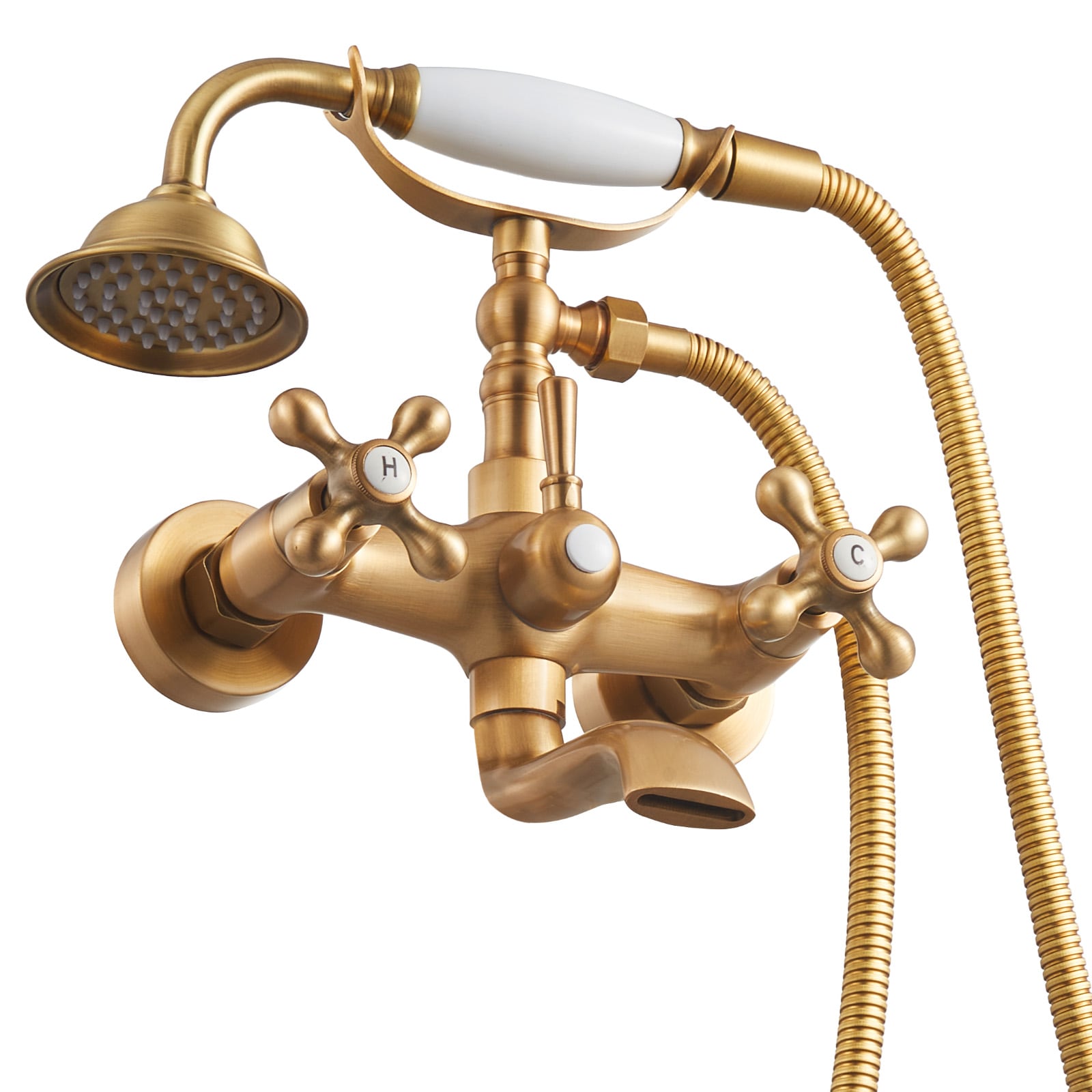GIVIMO Clawfoot Tub Faucet Wall Mount Bathtub Faucet with Handheld Shower Brushed Gold Tub Filler Kit with Swing Arms and 360-Degree Spout for Bathtubs