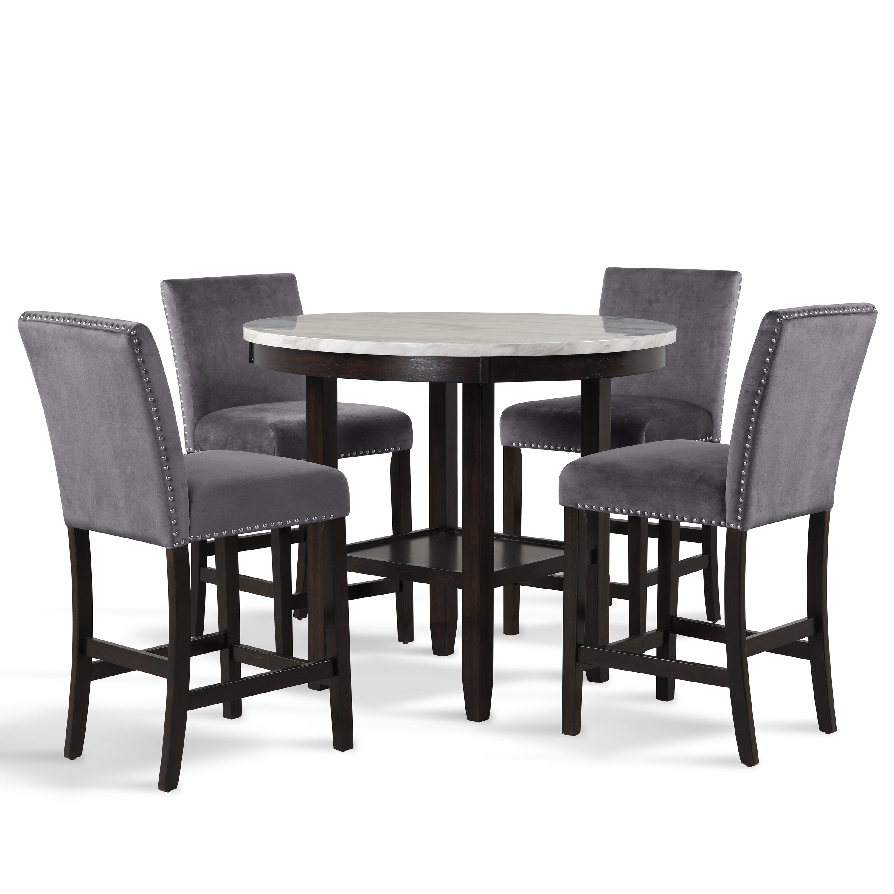 New Classic Celeste 5-Piece Wood Round Counter Table Set in Gray