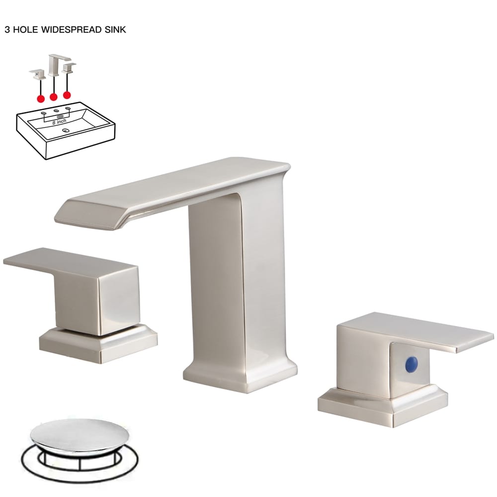 BWE A-916445-N Brushed Nickel Widespread 2-handle WaterSense Mid-arc Commercial/Residential Handle Bathroom Sink Faucet with Drain