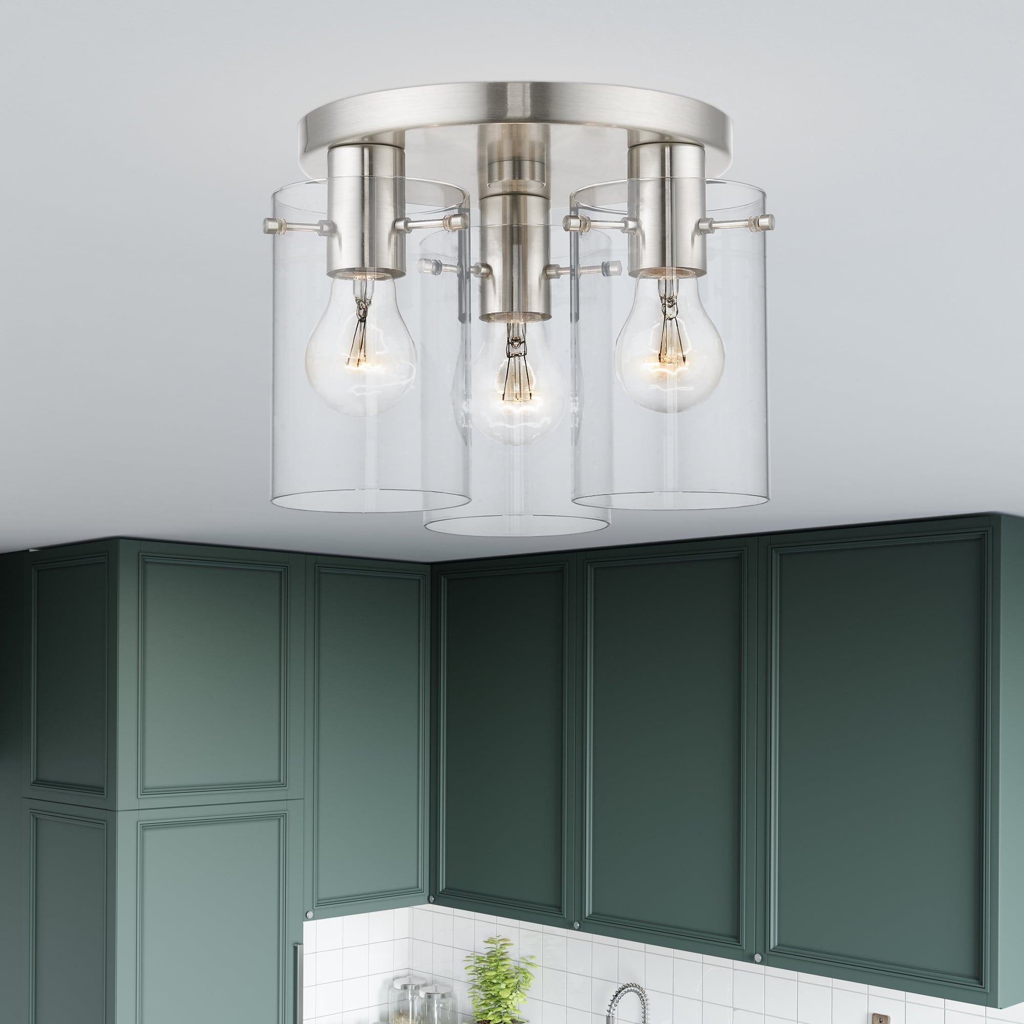 Munich Contemporary 3-Light Indoor/Outdoor Flush Mount in Brushed Nickel