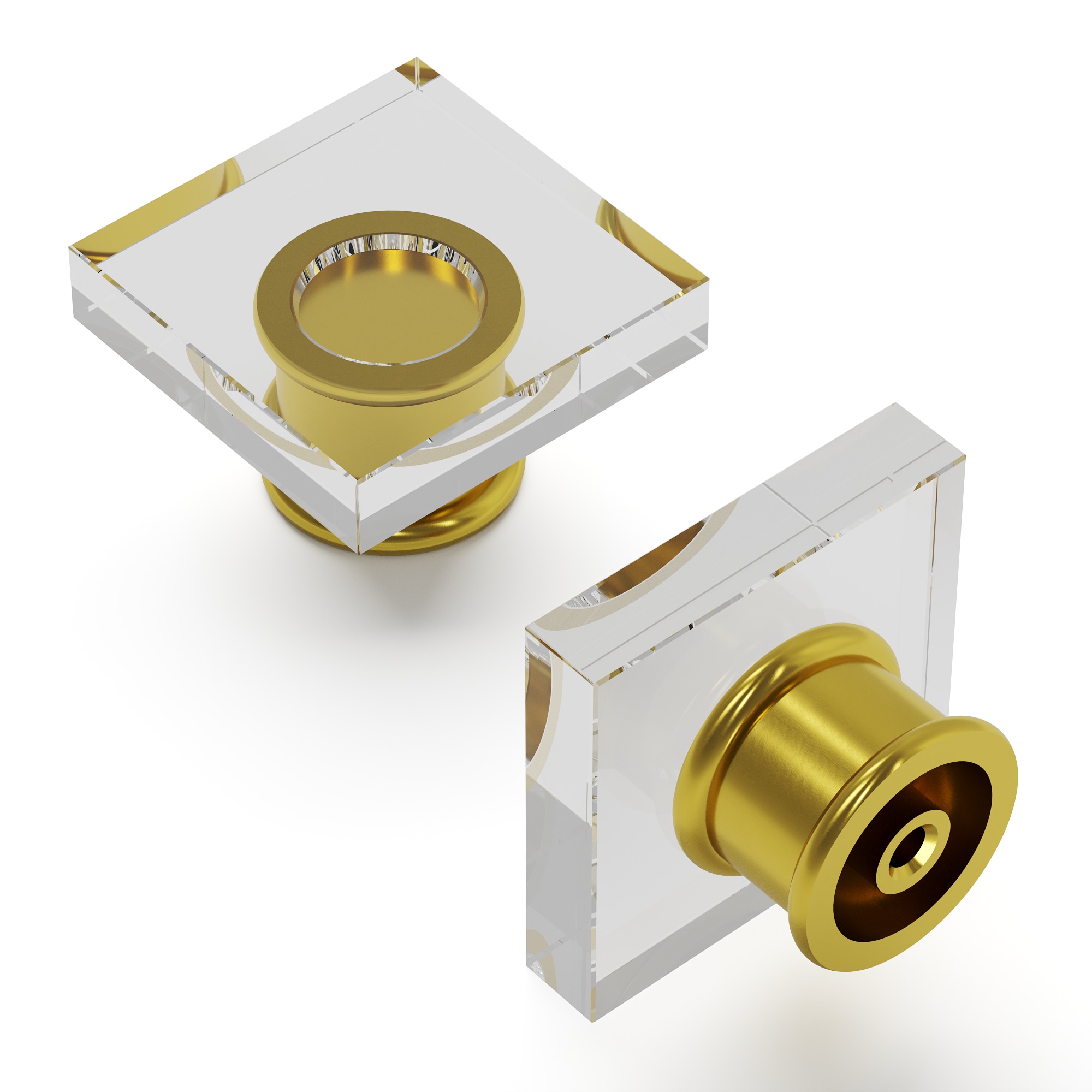 Hickory Hardware H079525-CABGB Crystal Palace 1-3/8-in Crysacrylic with Brushed Golden Brass Square Contemporary Cabinet Knob