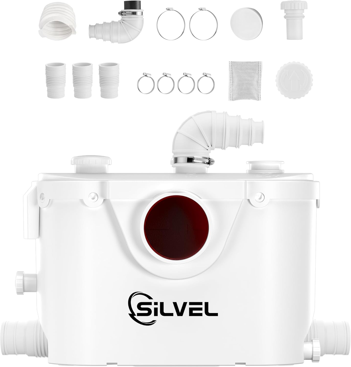 Silvel KF100273-01-TX 500W Macerator Pump for Basement 1850GPH Macecrating Toilet Pump with 4 Upgraded Inlets for Toilet Basement Laundry Sink White