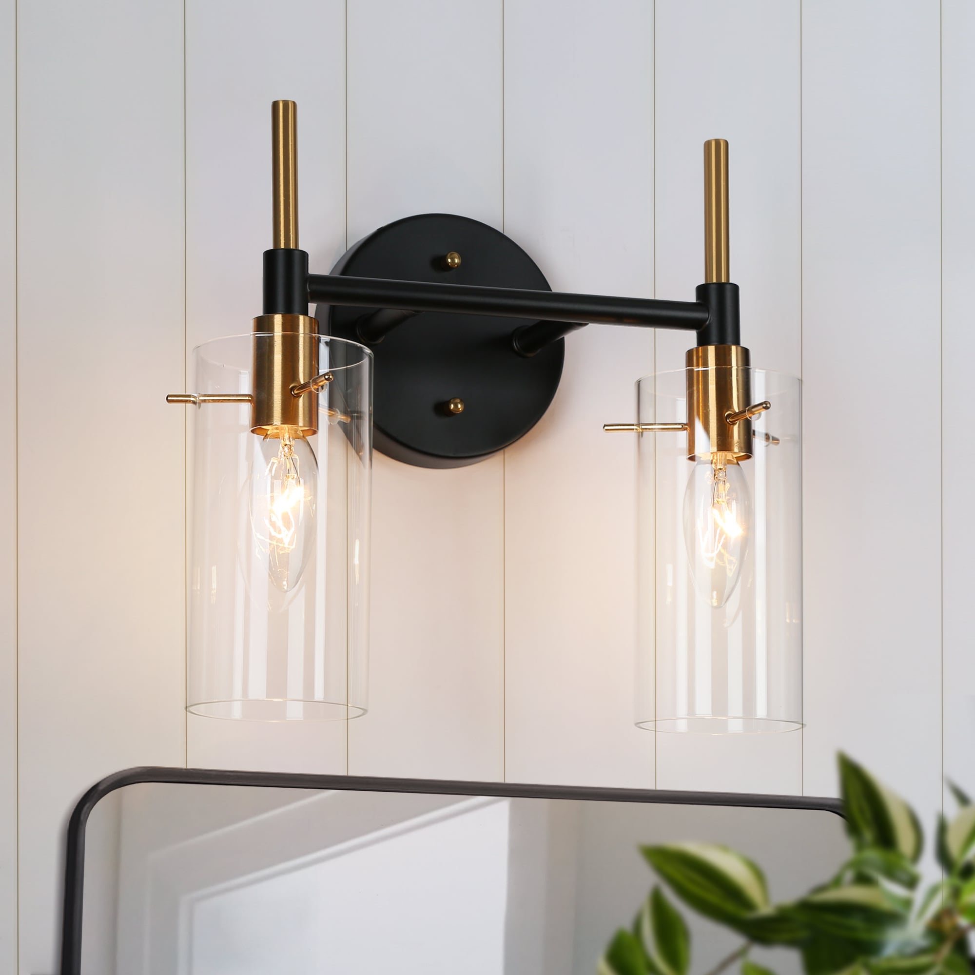 ZEVNI L3VNQUJAW4676S77 Sidia Modern Farmhouse 11.5-in 2 -Light Multiple finishes Brass Modern/contemporary Vanity light