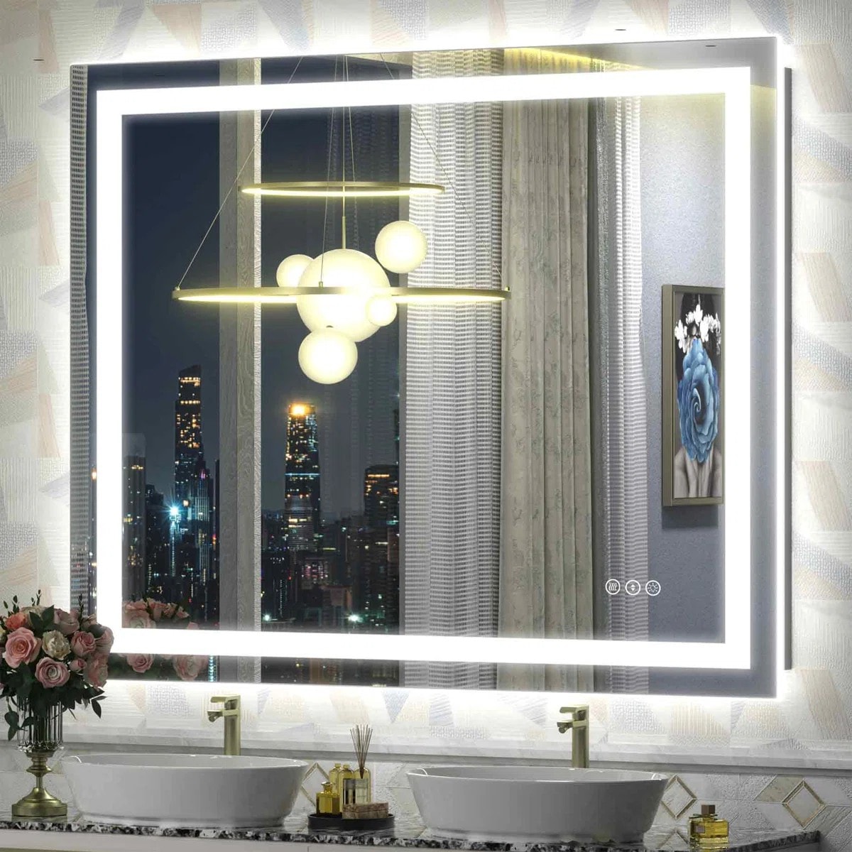 Blisstyle PREMIUM 48-in x 40-in Polished Frameless Rectangle Dimmable LED Lighted Fog Free Bathroom Vanity Mirror ( Clear )