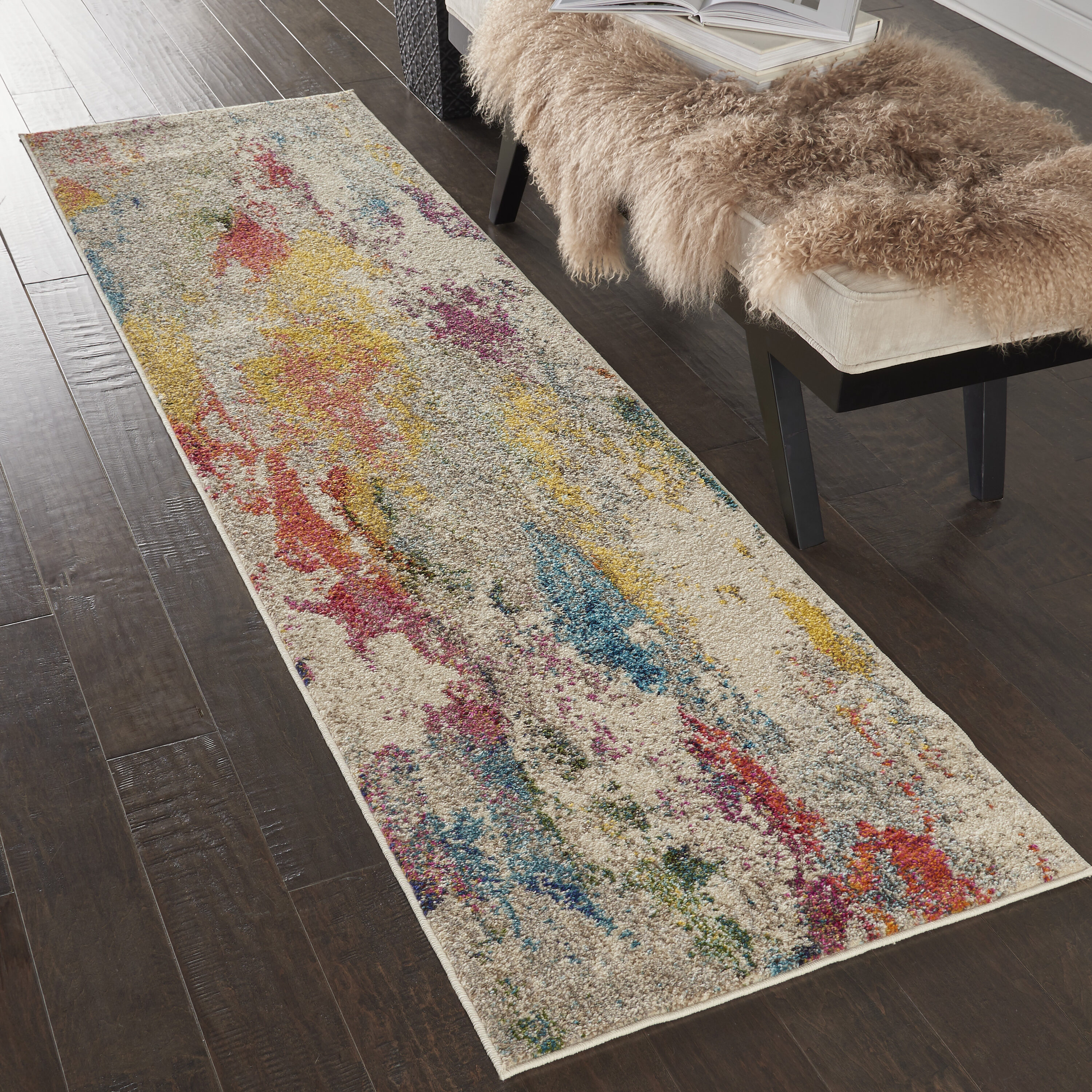Nourison 99446482808 Celestial 2 x 8 (ft) Loomed Polypropylene Ivory/Multicolor Rectangular Indoor Abstract Runner rug