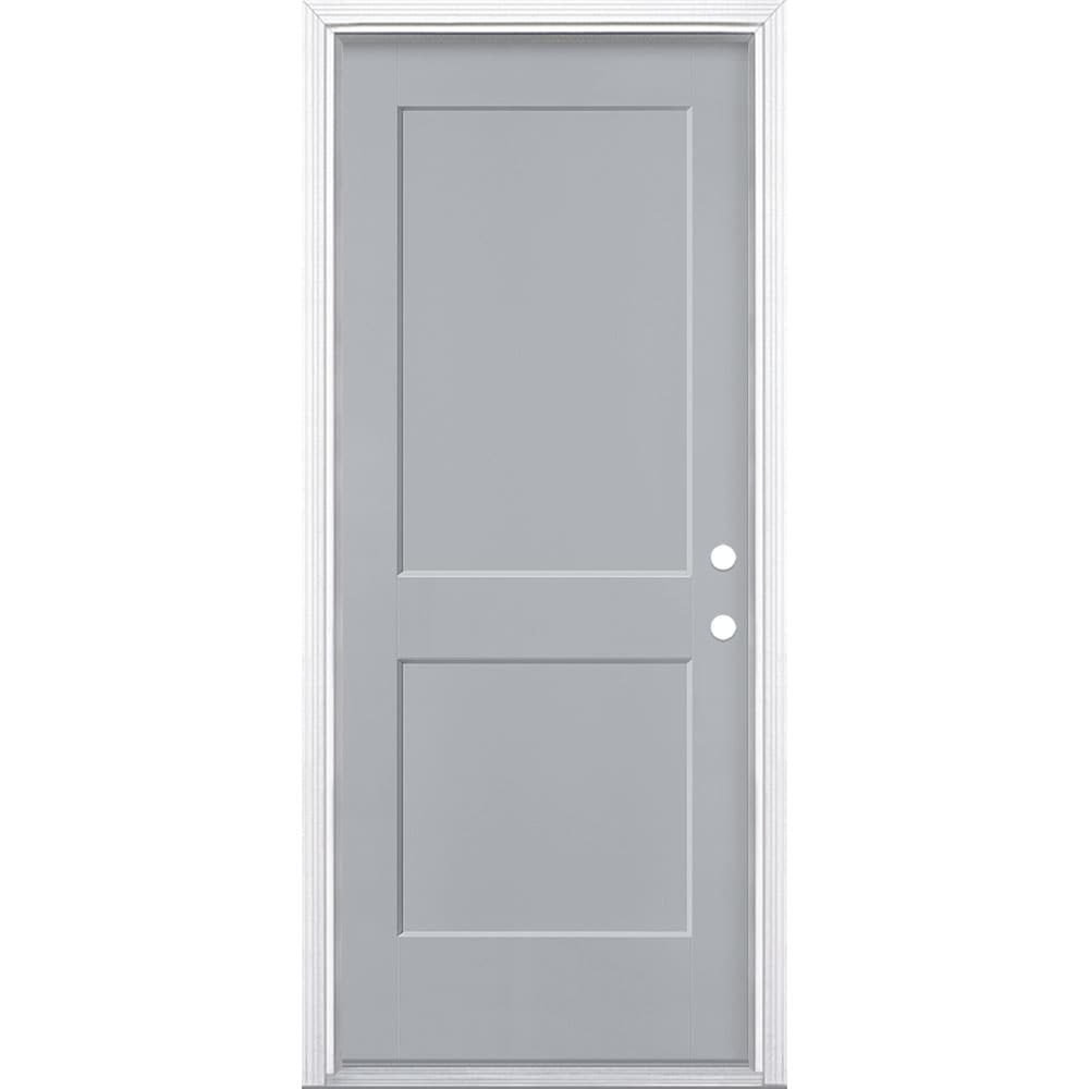 Masonite 5204092 Logan 32-in x 80-in x 4-9/16-in Fiberglass No glass Left-hand inswing Infinity Gray Painted Prehung Front Door with Brickmould Insulating core