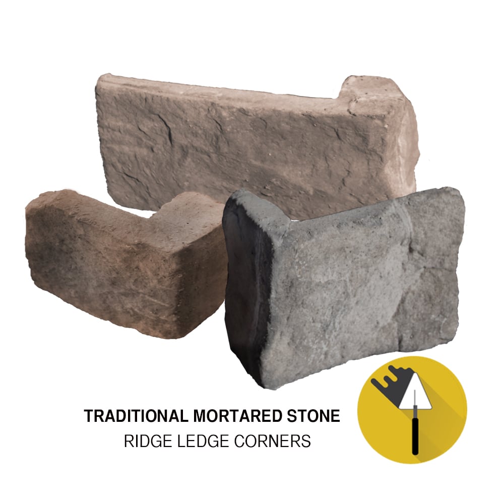 M-Rock RIDGECORNERS Ridge Ledge Stone 6 Linear feet Grey Base with black, grey, light brown, light maroon, and neutral stones Stone veneer