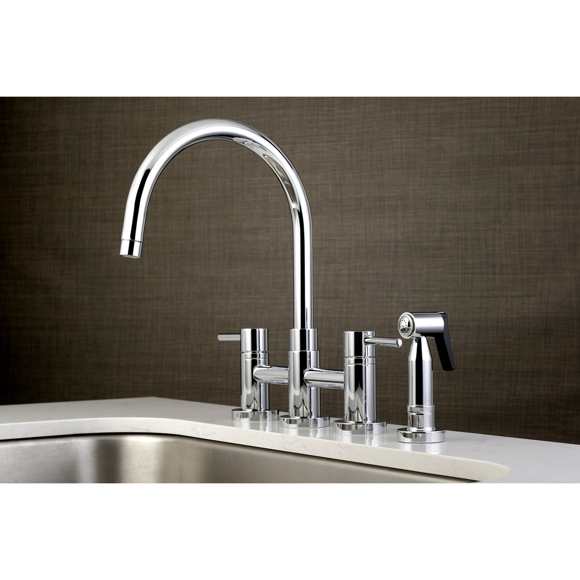 Kingston Brass WLKS8271DLBS Concord Polished chrome Double Handle Deck-mount Bridge Kitchen Faucet with Sprayer ( Side Sprayer Included )