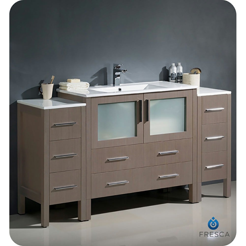 Fresca FCB62-123612GO-I Torino 60-in Gray Oak Single sink Bathroom Vanity with White Ceramic Top