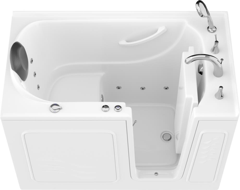 Endurance LS3053RWH-CP Safe Palace 29.875-in x 53-in White Gel-coated fiberglass Rectangular Walk-in Whirlpool tub with Faucet Hand Shower with Drain ( Right Drain )