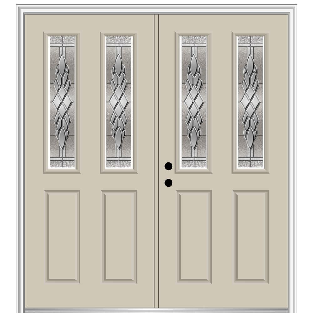 MMI DOOR ZZ366298R 64-in x 80-in x 6-9/16-in Fiberglass Twin lite Right-hand inswing Wicker Painted Prehung Double Front Door with Brickmould Insulating core