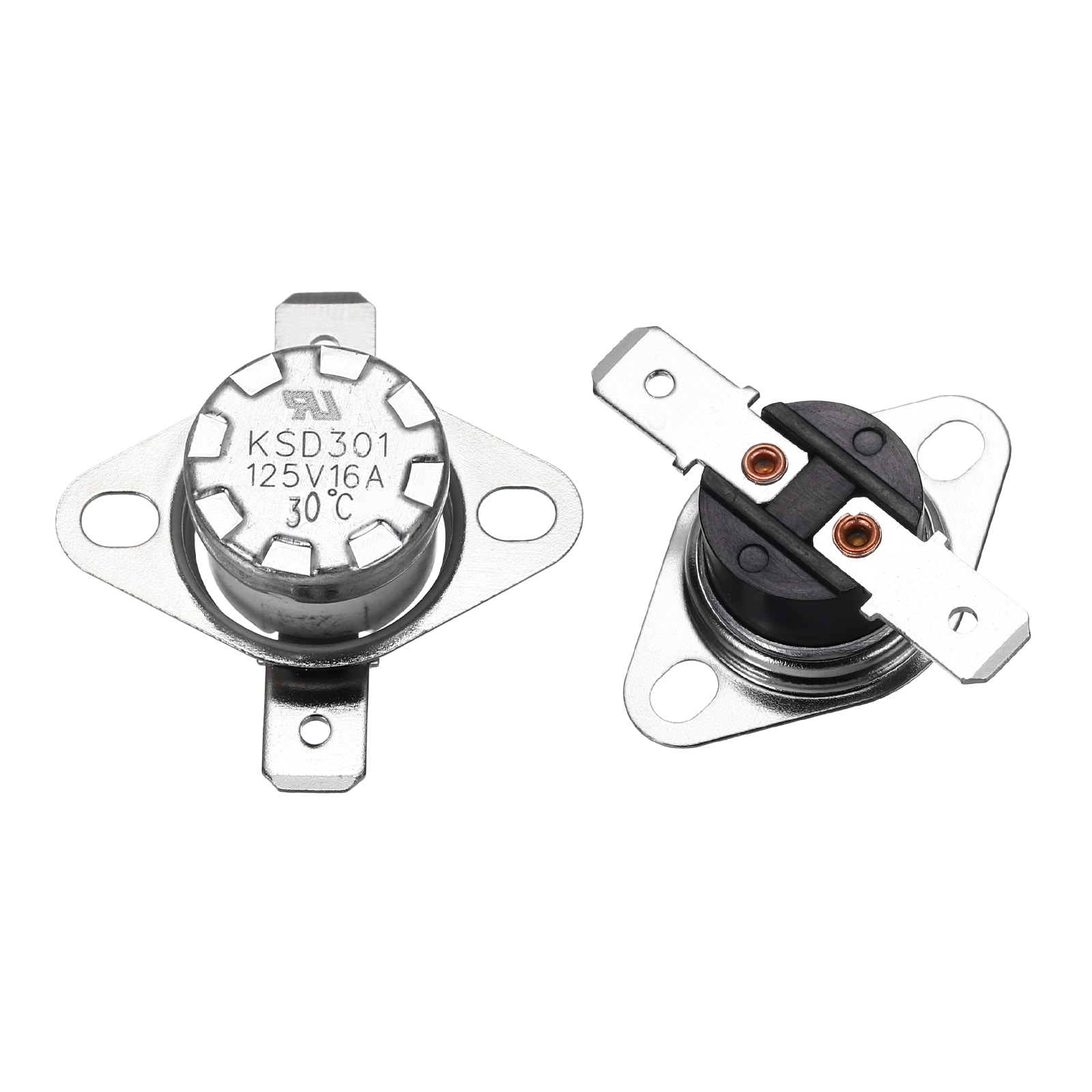Unique Bargains 2pcs KSD301 Thermostat 30 Degrees Celsius/86 Degrees Fahrenheit 16A Normally Closed Adjust Snap Disc Temperature Switch for Microwaves Oven Coffee Maker Bakelite Material #S26021100UX6154