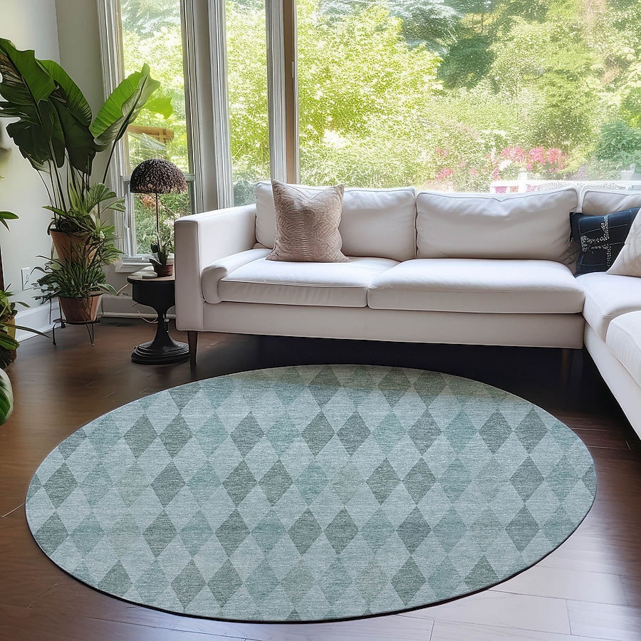 8' Round Teal Geometric Pattern Indoor Outdoor Area Rug 8' Round Teal Geometric Pattern Indoor Outdoor Area Rug