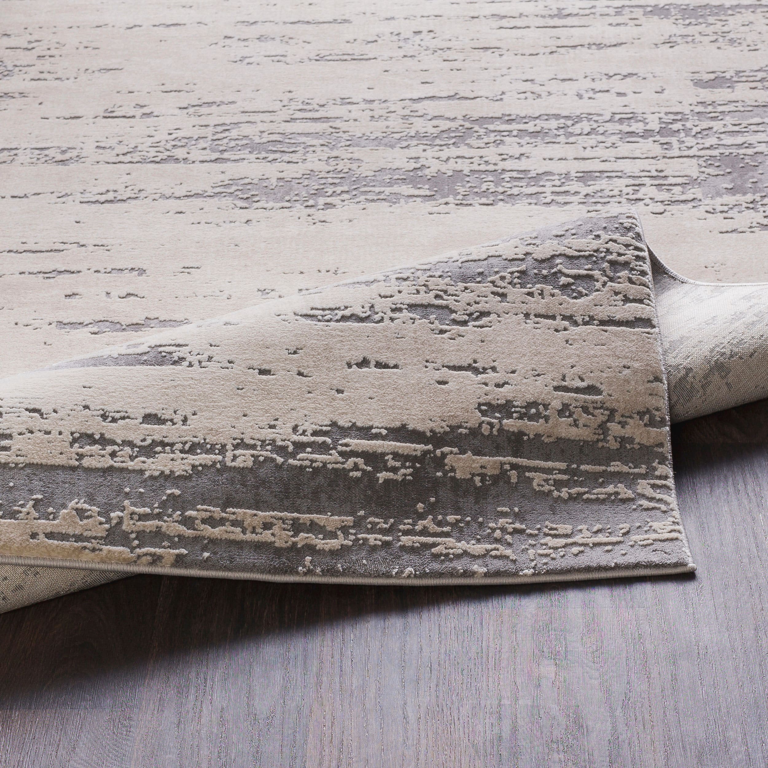 Reversible Gray Rectangular 63"x91" Stain-Resistant Wool-Blend Rug