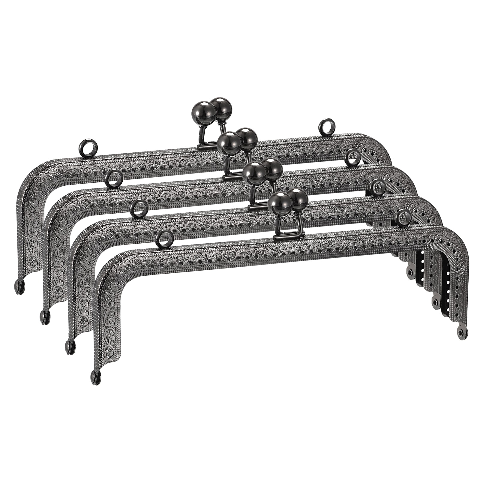 Unique Bargains 4pcs Metal Purse Frames 8.07-Inch Kiss Lock Clasp Frame Rectangle Embossed Clutch Frame Handles for Coin Purse Sewing Bag Making DIY Craft Dark Grey #S26040900UX5229