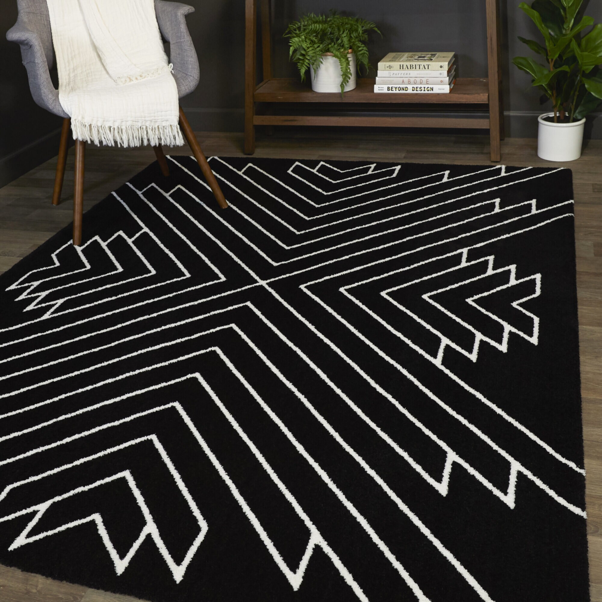 Balta 3122135 2 x 7 (ft) Polyester Black Rectangular Indoor Geometric Mid-Century Modern Runner rug