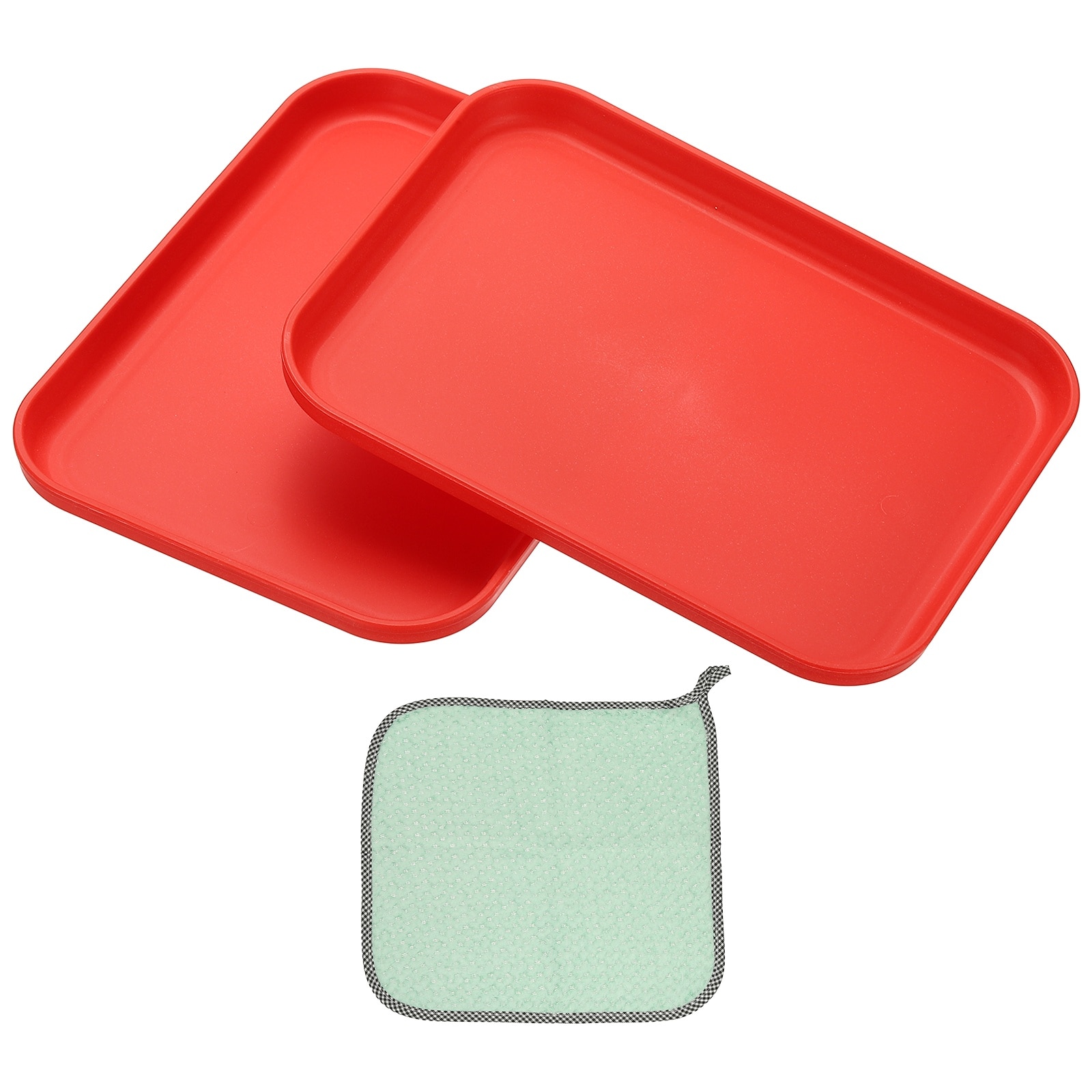 PATIKIL 7.9x5.9 Inch Plastic Tray 2pcs Rectangular Plates Small Food Tray Wheat Plates Dishes Reusable Dessert Plate Trays with Cloth for Cake Fruits Salad Cupcake Steak Serving Red