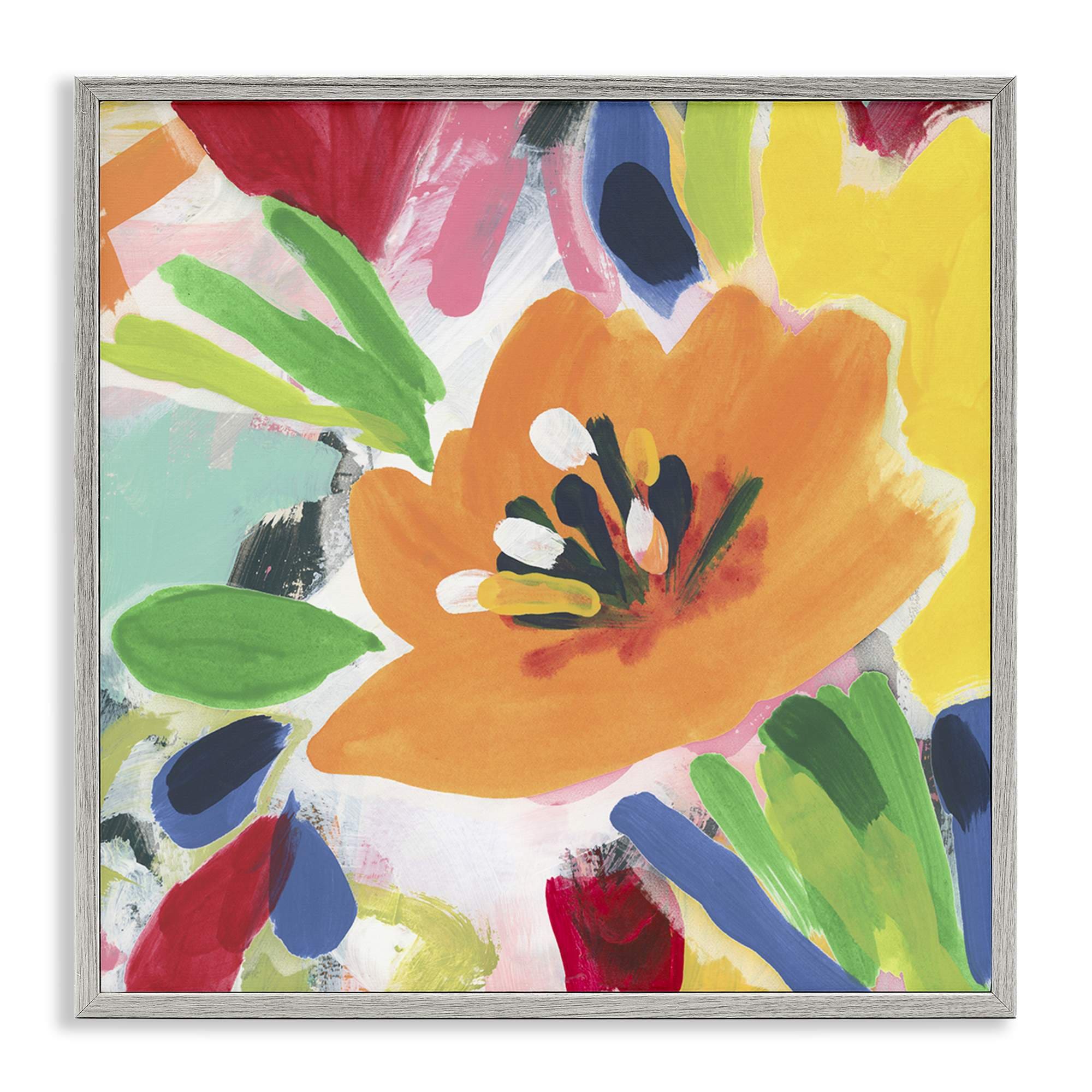 Stupell Industries BS-402-GFF-24X24 Vivid Orange Flower Impressions Gray Framed Giclee Art By June Erica Vess 24 x 24