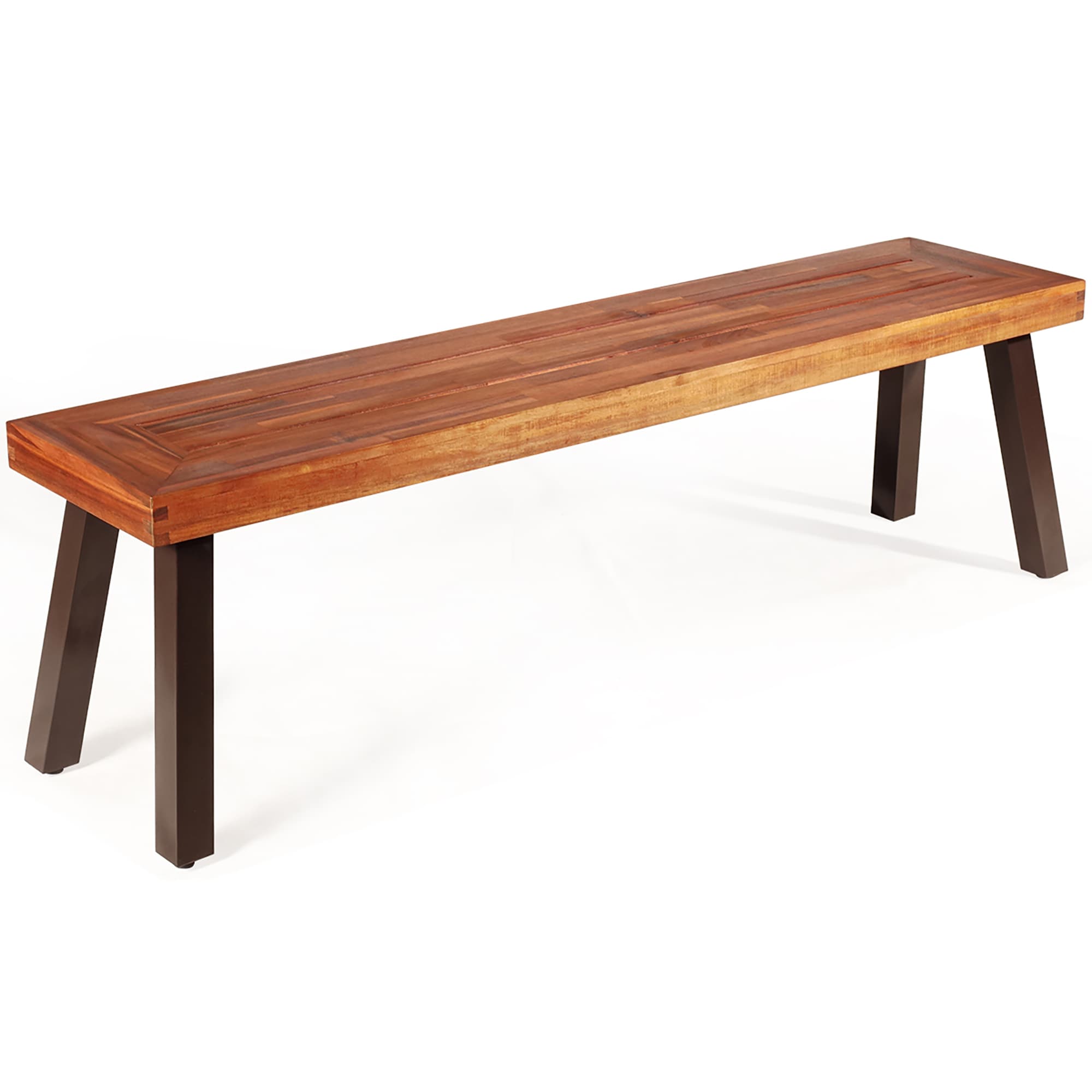 Rustic Dark Brown Acacia Wood Bench with Steel Legs