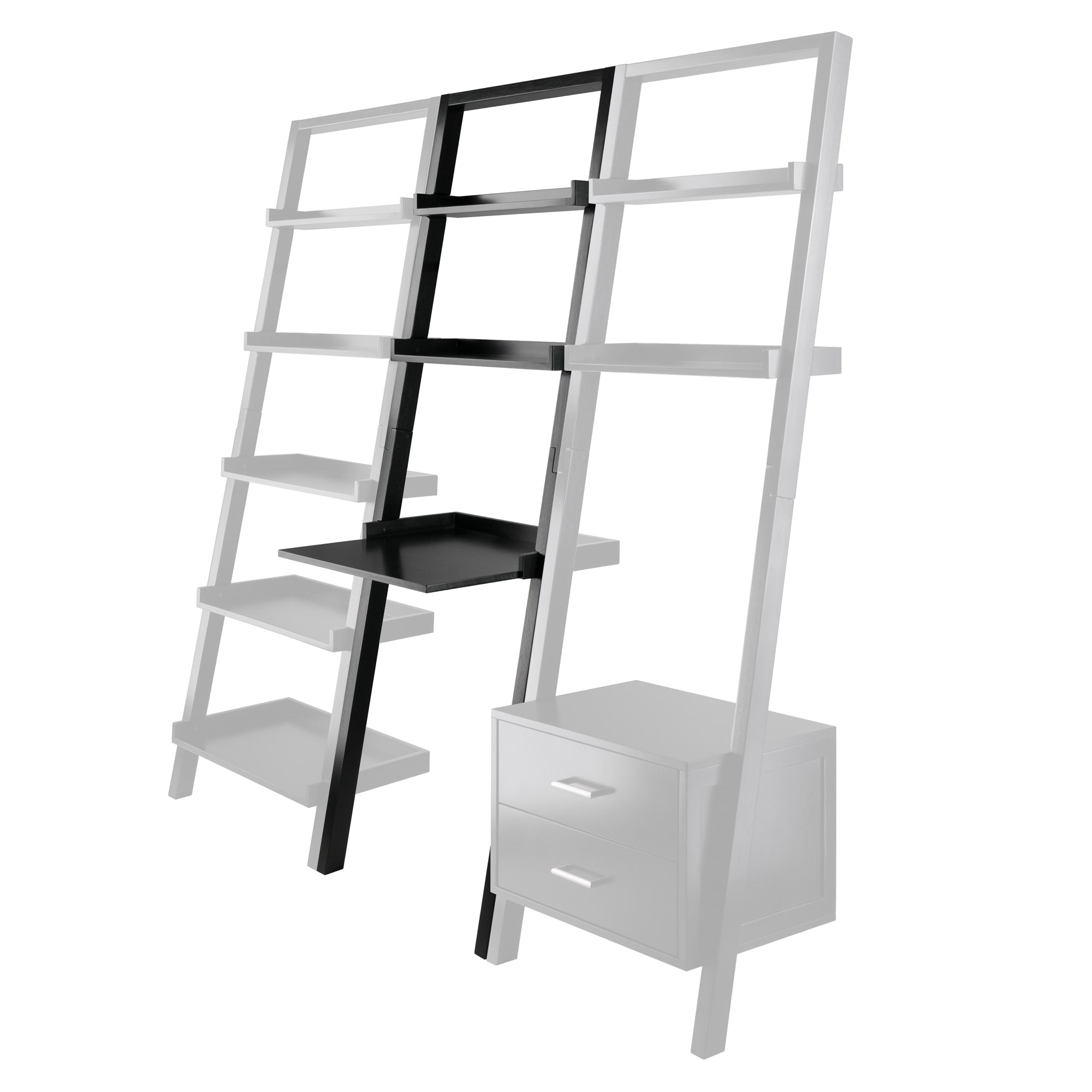 Sleek Black Wood Composite Leaning Desk with 2 Shelves