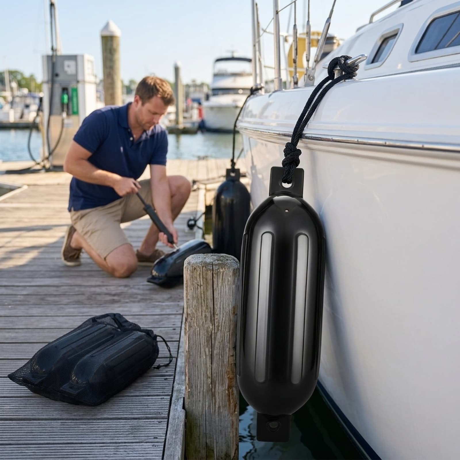 GIVIMO - Boat Fenders 5.5-in x 20-in Inflatable Boat Bumpers for Docking 4-Pack Ribbed Marine Doc...