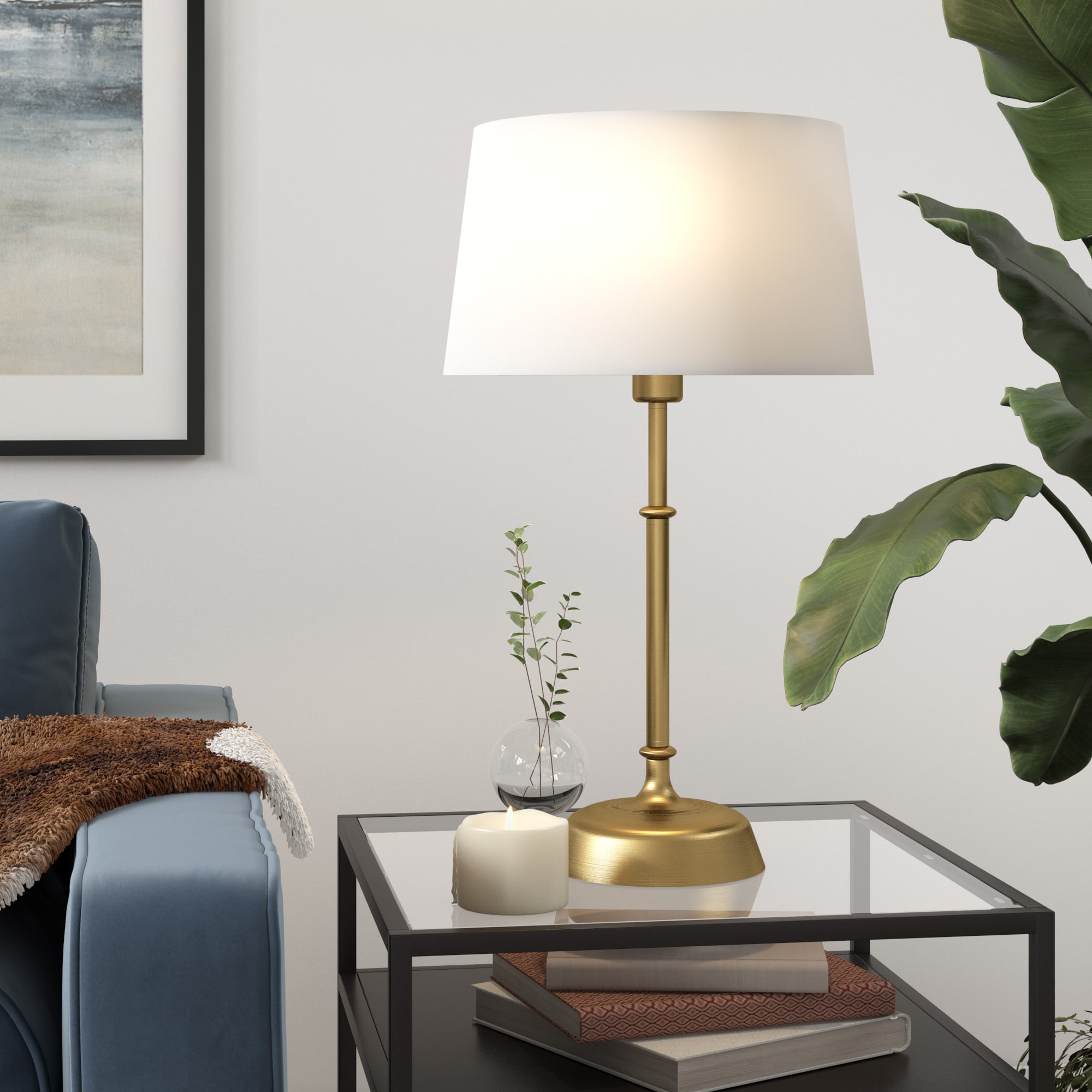 Hailey Home Derek 2300-in Brass Table Lamp with Fabric Shade in the Table  Lamps department at