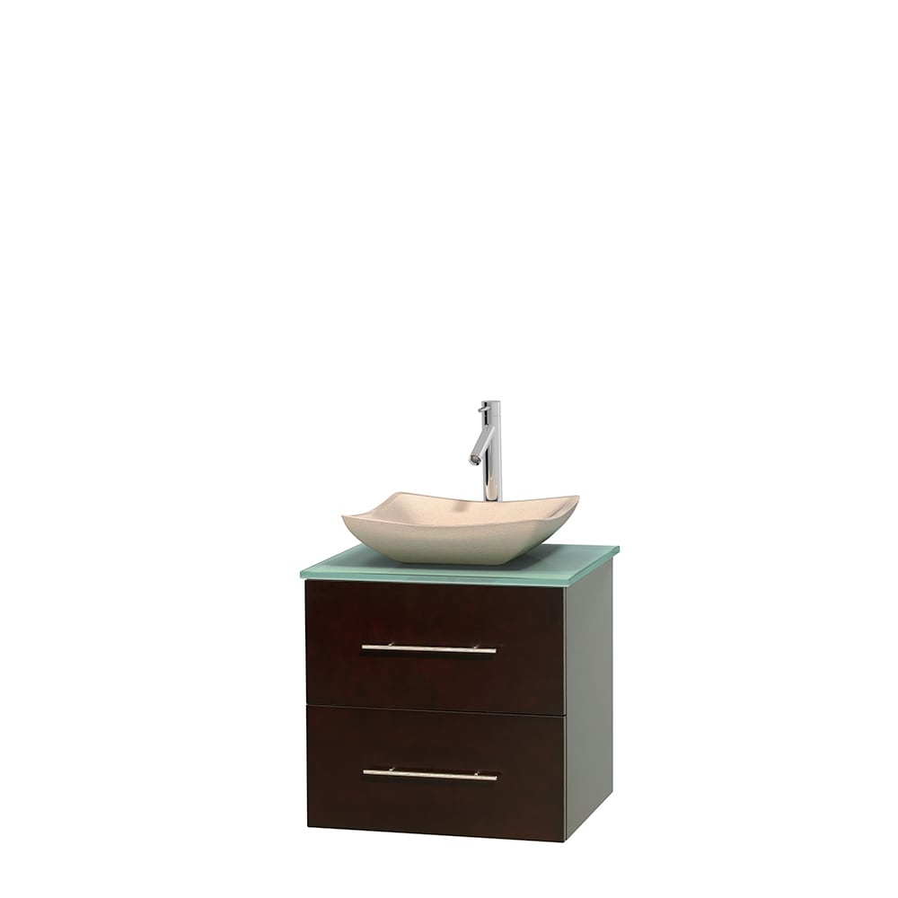 Wyndham Collection WCVW00924SESGGGS2MXX Centra 24-in Espresso Single Sink Bathroom Vanity with Green Tempered Glass Top