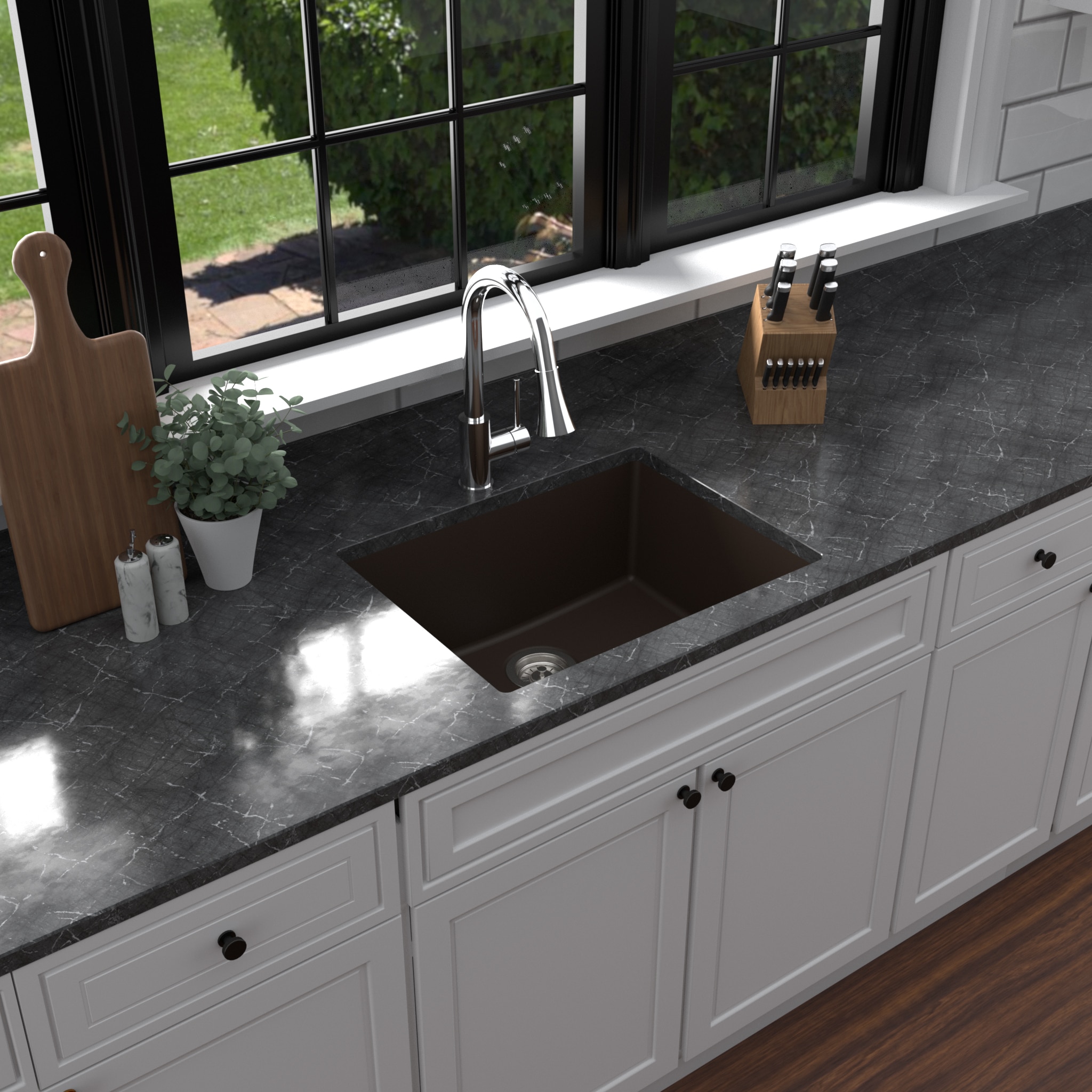 Karran QU-820-BR Undermount 24.375-in x 19.125-in Quartz Single bowl Kitchen Sink