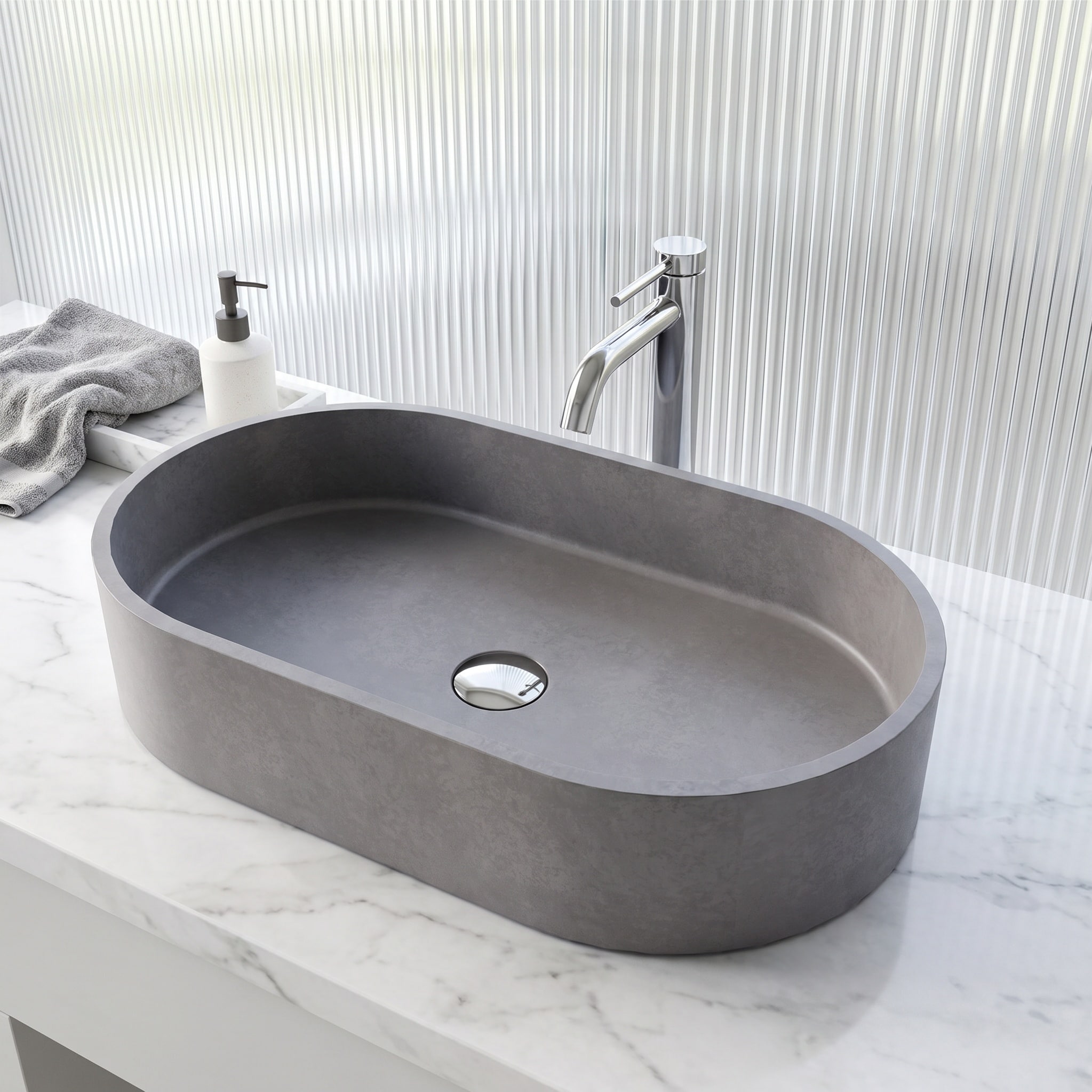 VIGO Concreto Stone#8482 Concrete 24-in Vessel Oval Modern Gray Bathroom Sink