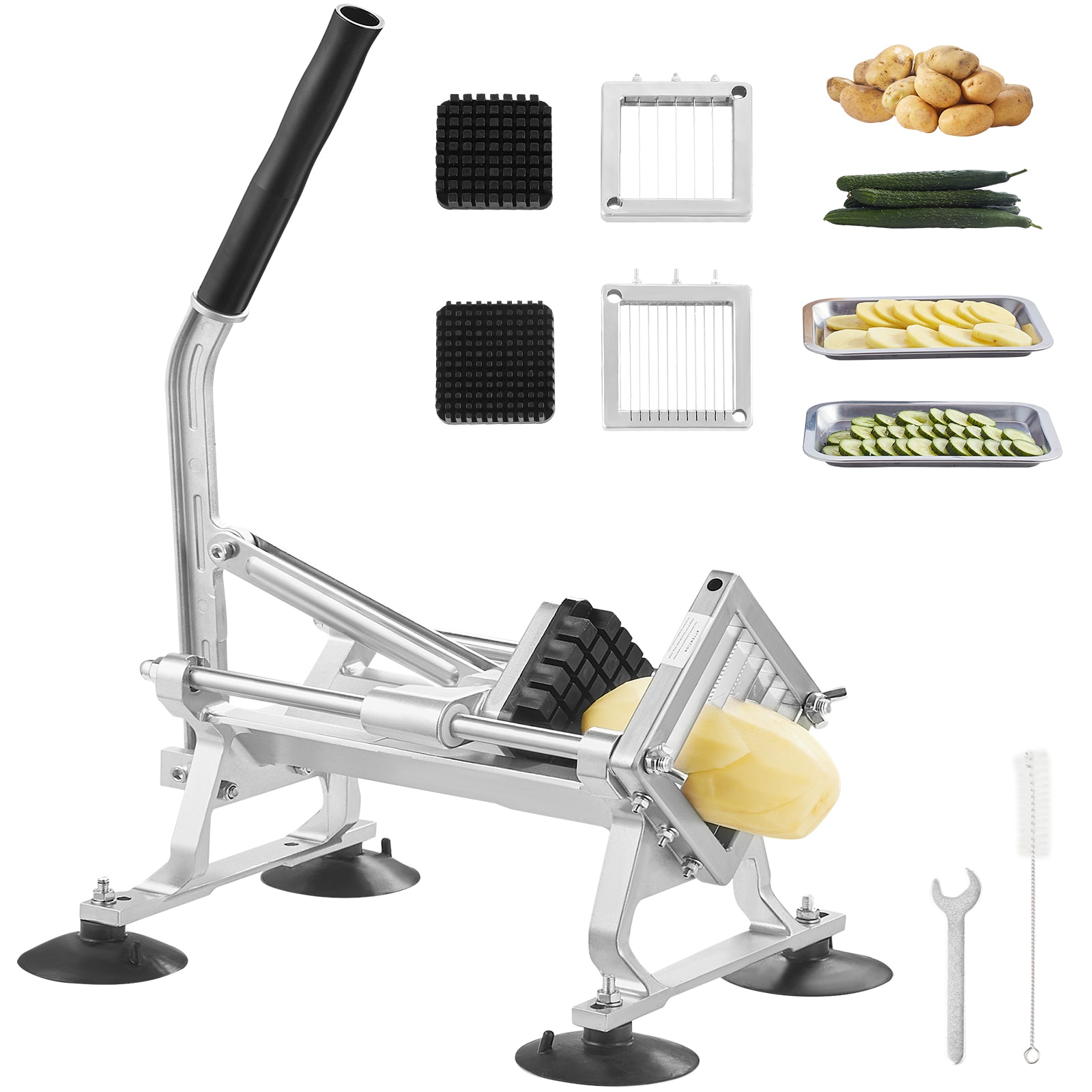 VEVOR SCFQQPJWS14303768V0 Commercial Vegetable Slicer 1/4-IN+3/8-IN+1/2-IN Fruit Slicer Stainless Steel and Aluminum Alloy Vegetable Cutter Slicer Machine Manual Slicer with Non-slip Feet for Radishes Onions Potatoes