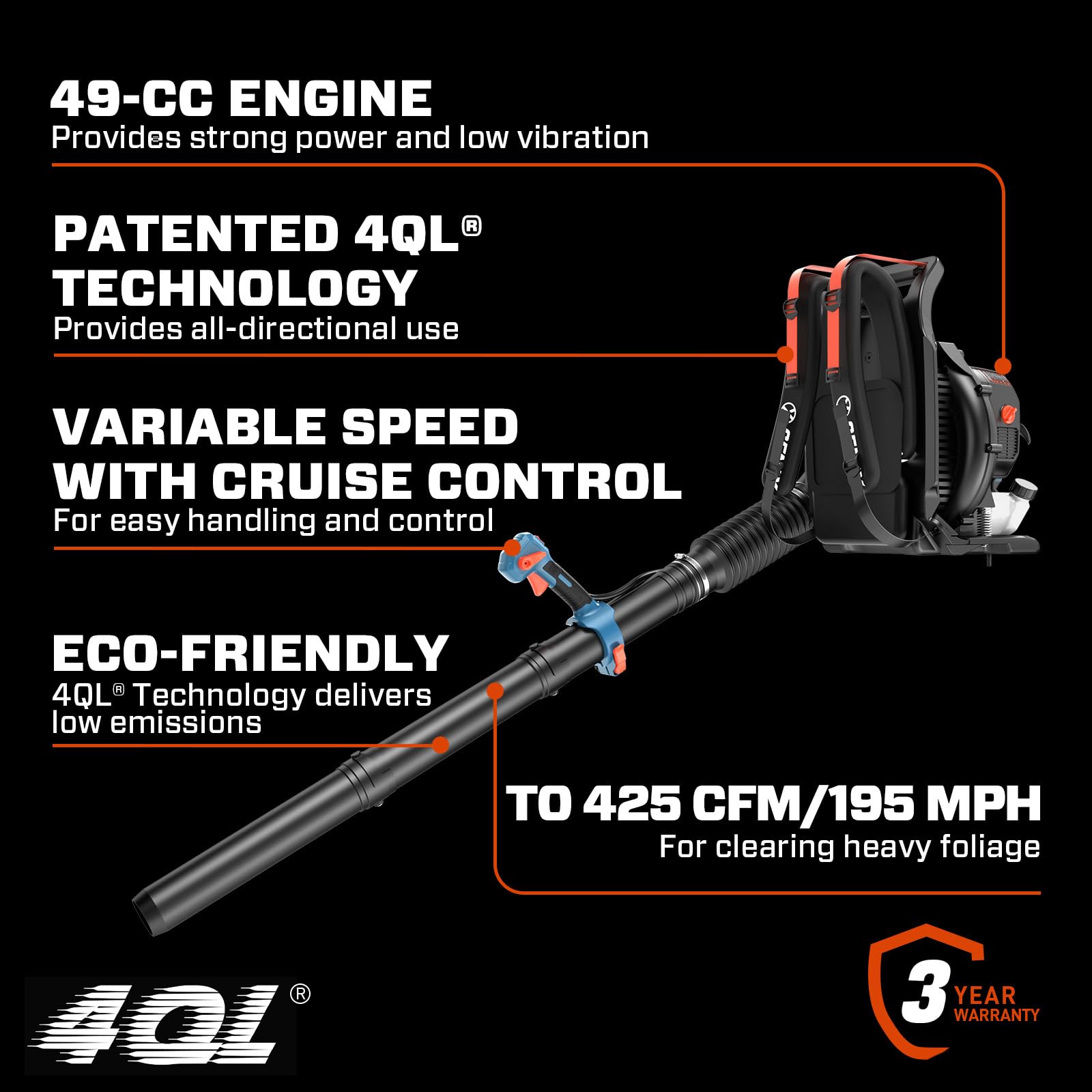 SENIX 4QL 49cc 4 Cycle Gas Powered Backpack Leaf Blower Best