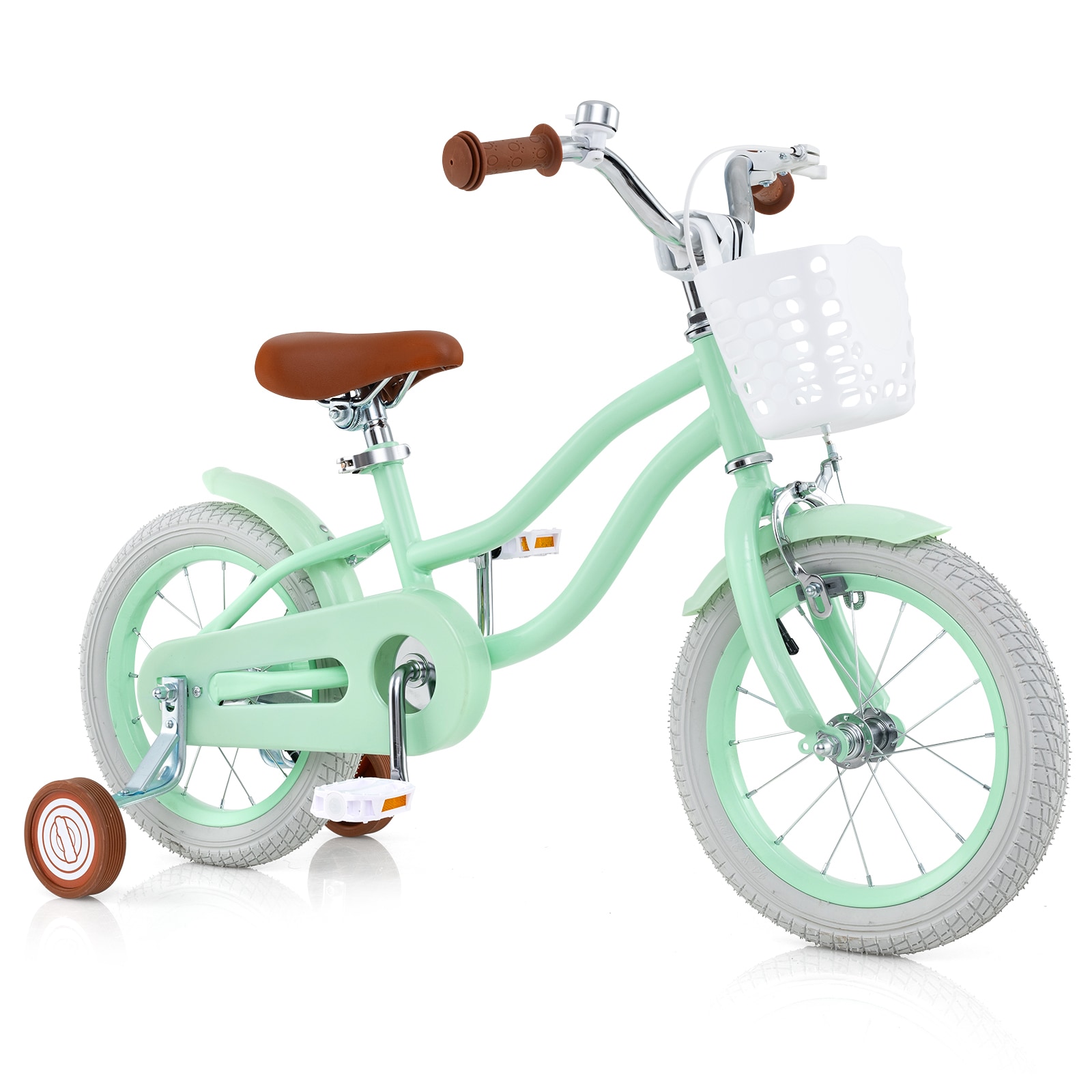 Slickblue D-CO-81-NG68001ST 14/16/18-Inch Boys and Girls Kids Bicycle with Training Wheels Adjustable Seat Hand Brake and Chain Guard Mint Green