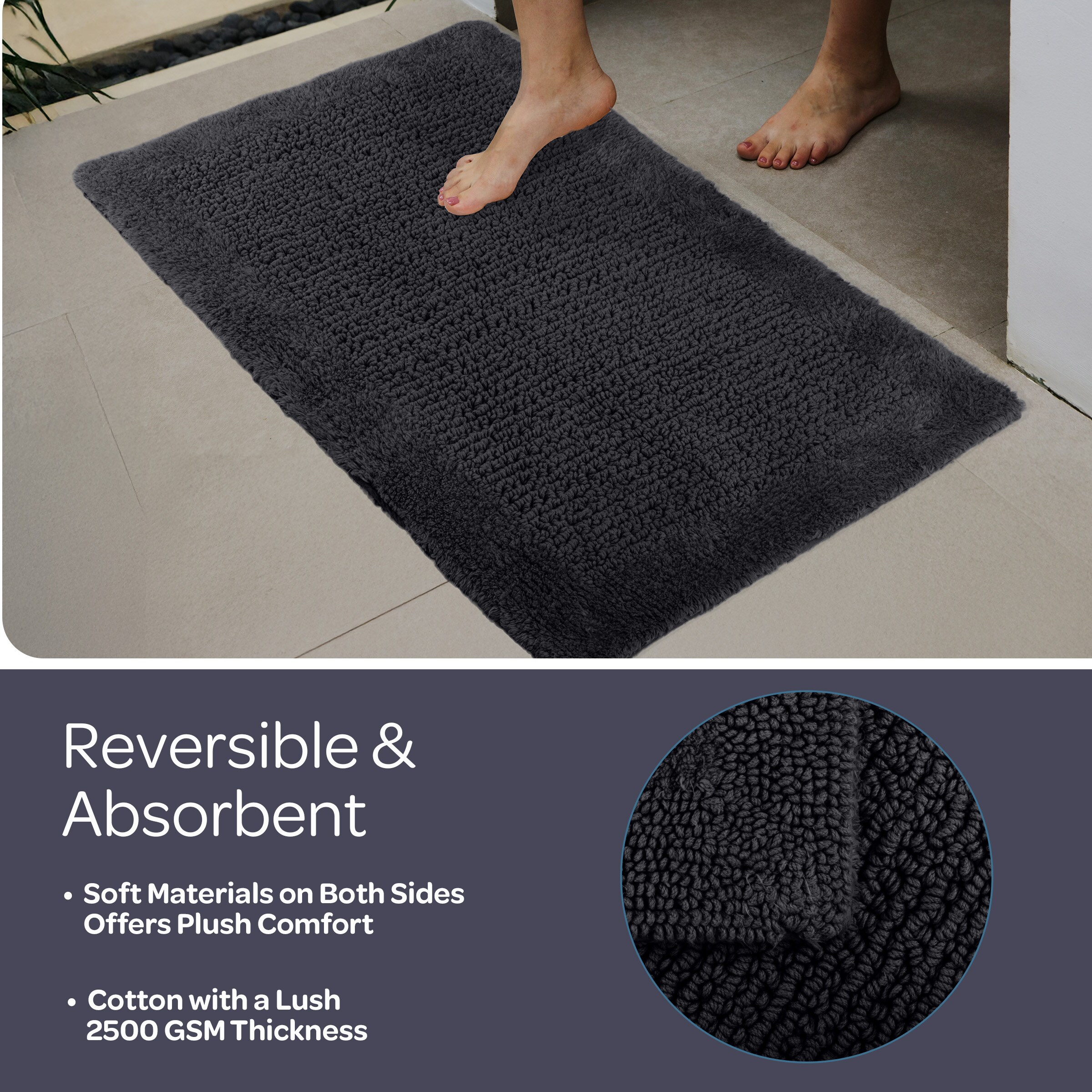 Lavish Home 21-in x 34-in Black Cotton Bath mat set in the Bathroom ...