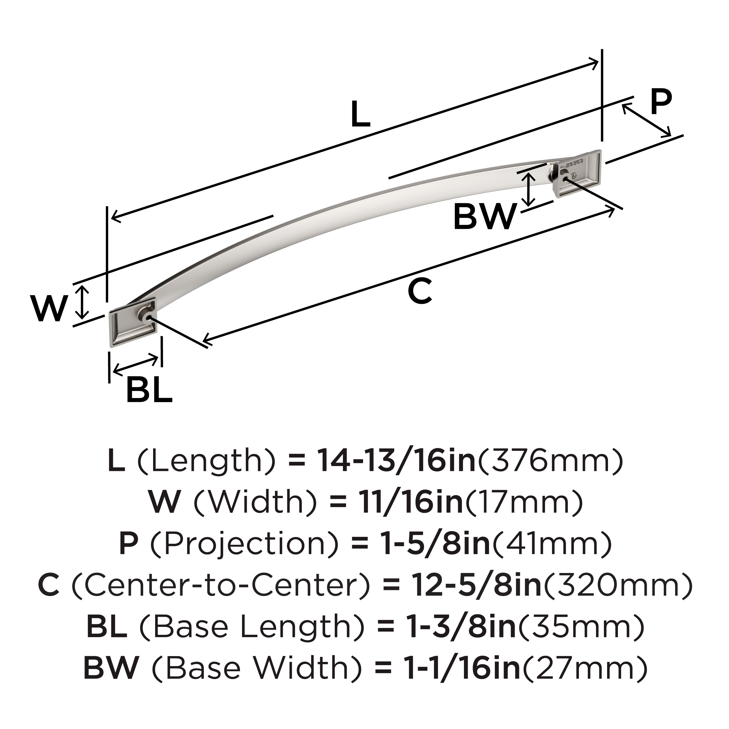 Polished Nickel 12-5/8 inch Modern Cabinet Bar Pull