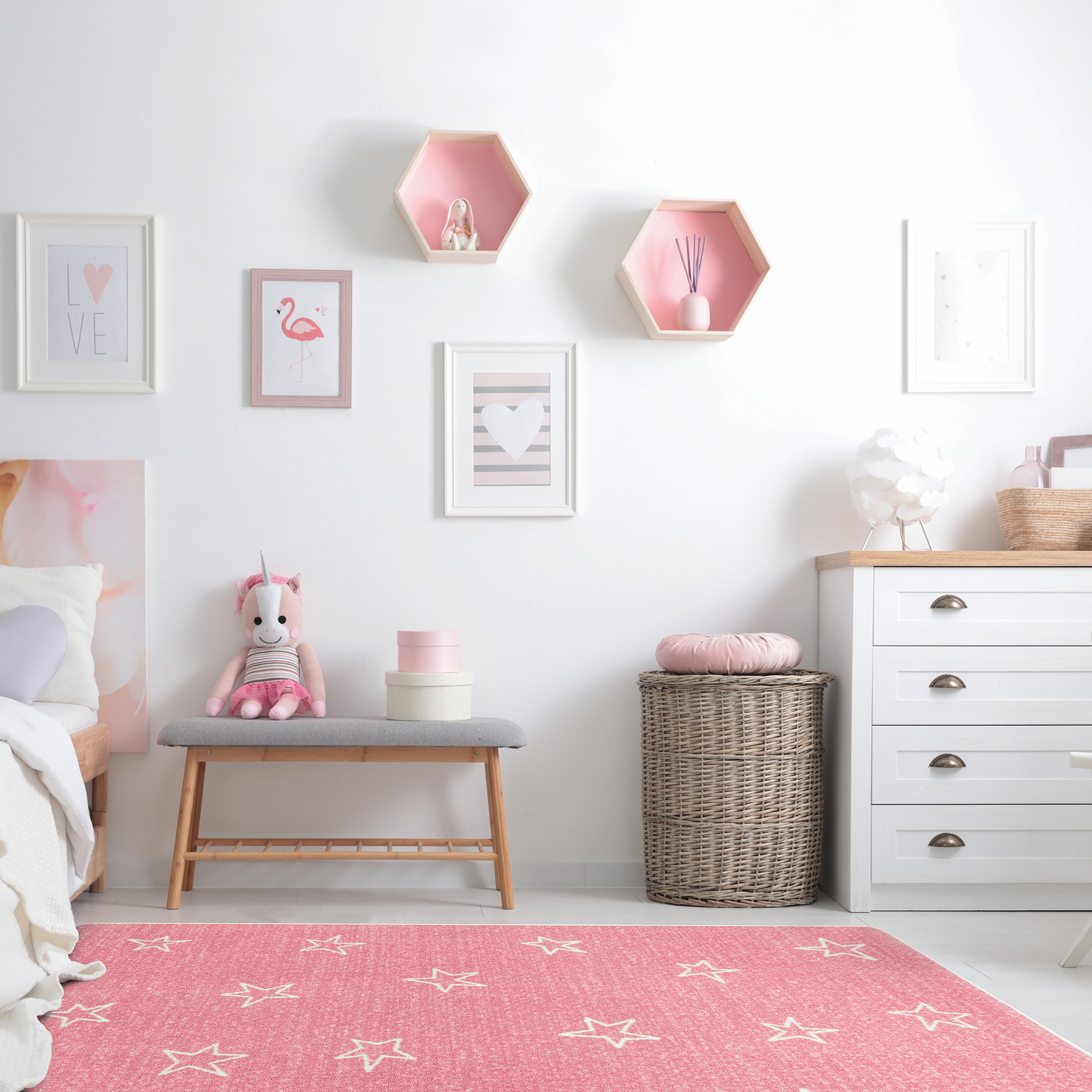 Joy Carpets 2117B-04 Claremont Kids 4 x 5 (ft) Tufted Nylon Blush Rectangular Indoor Area rug