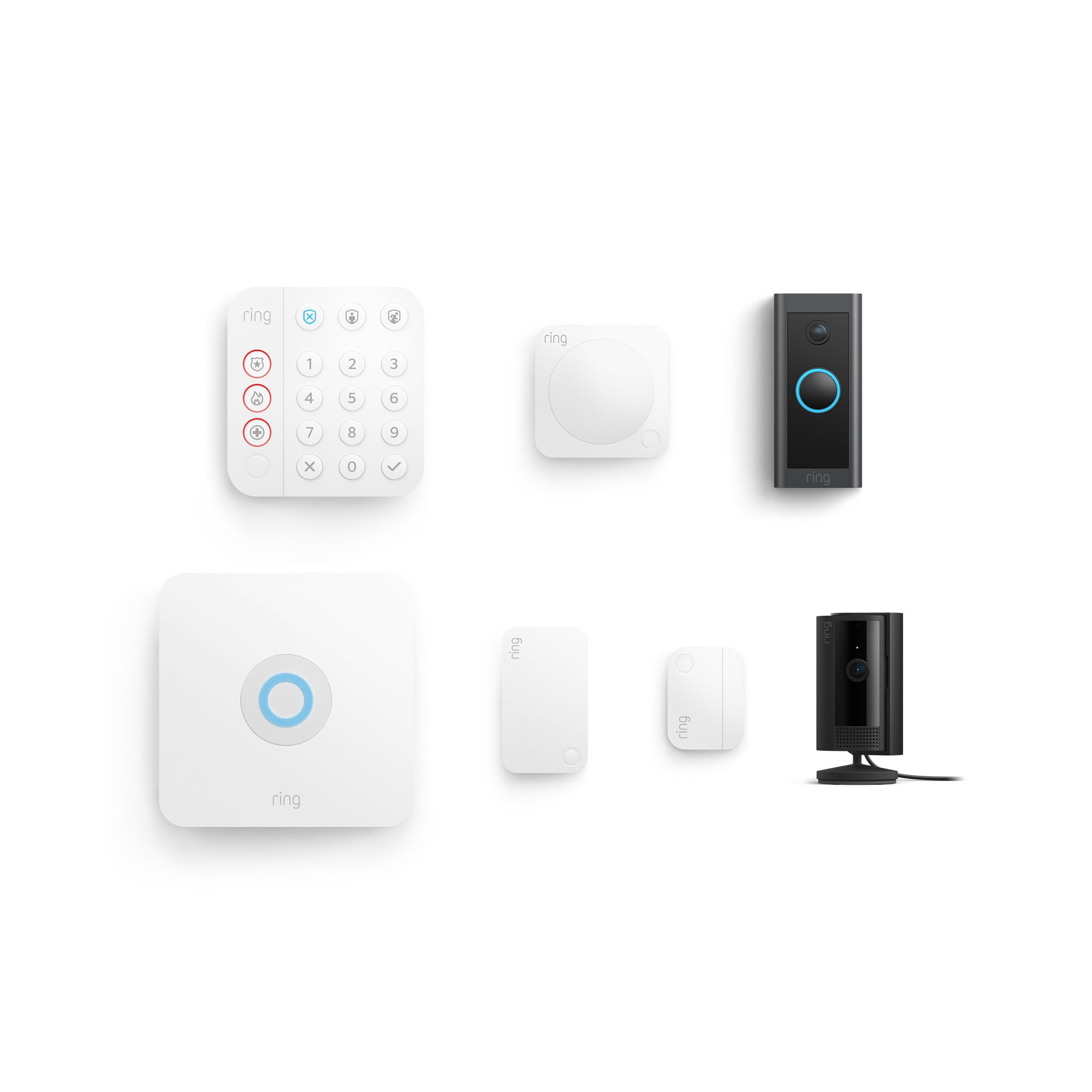 Ring Video Doorbell Wired + Indoor Cam 2nd Gen Black + Alarm 5pc Kit Bundle