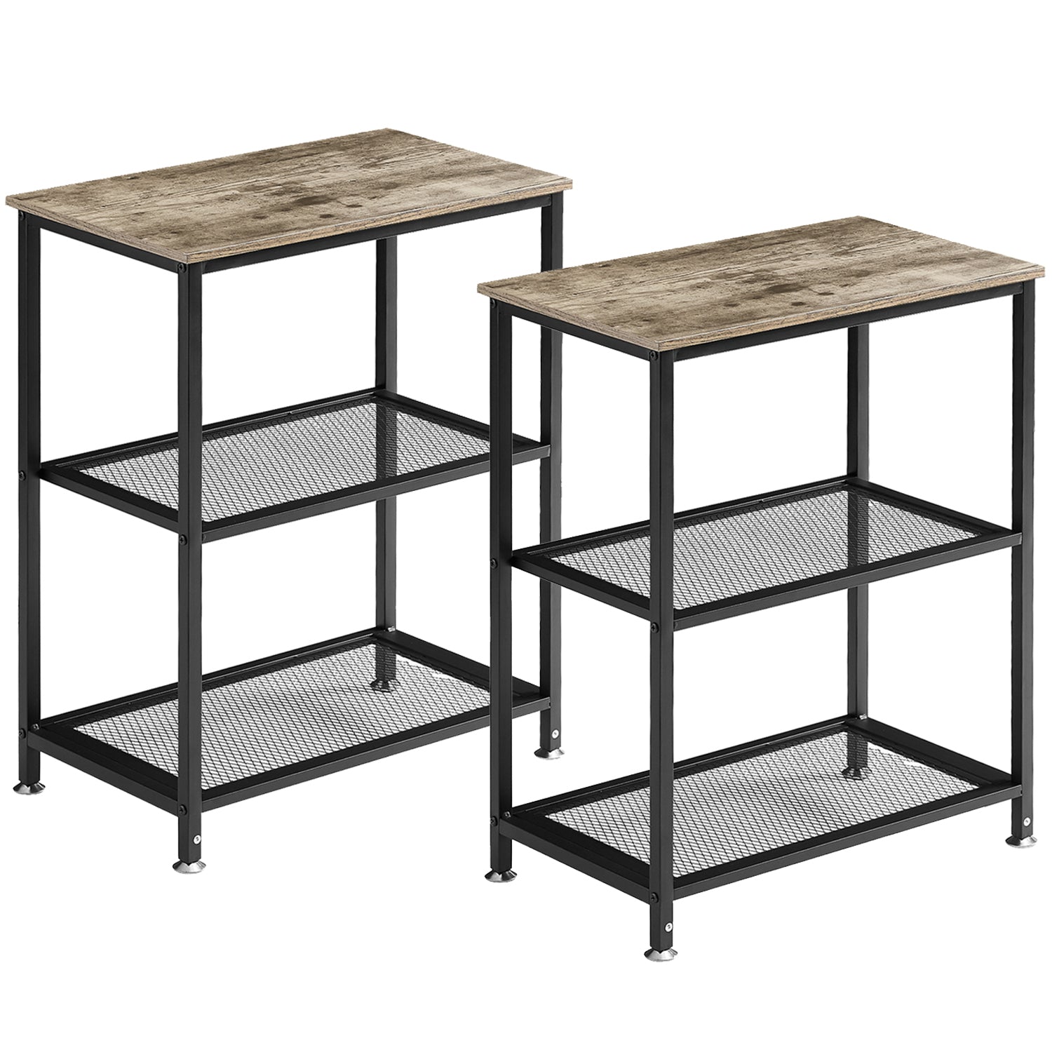 Vecelo LOE-XF-NT06-GRY-A2 Set of 2 30 inches Nightstand with 3 Tier Storage Shelf End Side Tables for Bedroom Living Room Gray