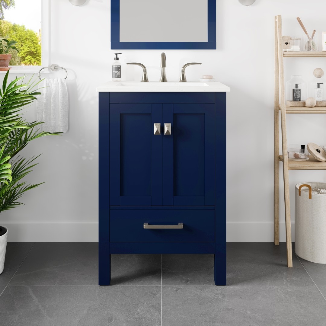 Eviva EVVN412-24BLU Aberdeen 24-in Blue Undermount Single Sink Bathroom Vanity with White Quartz Top