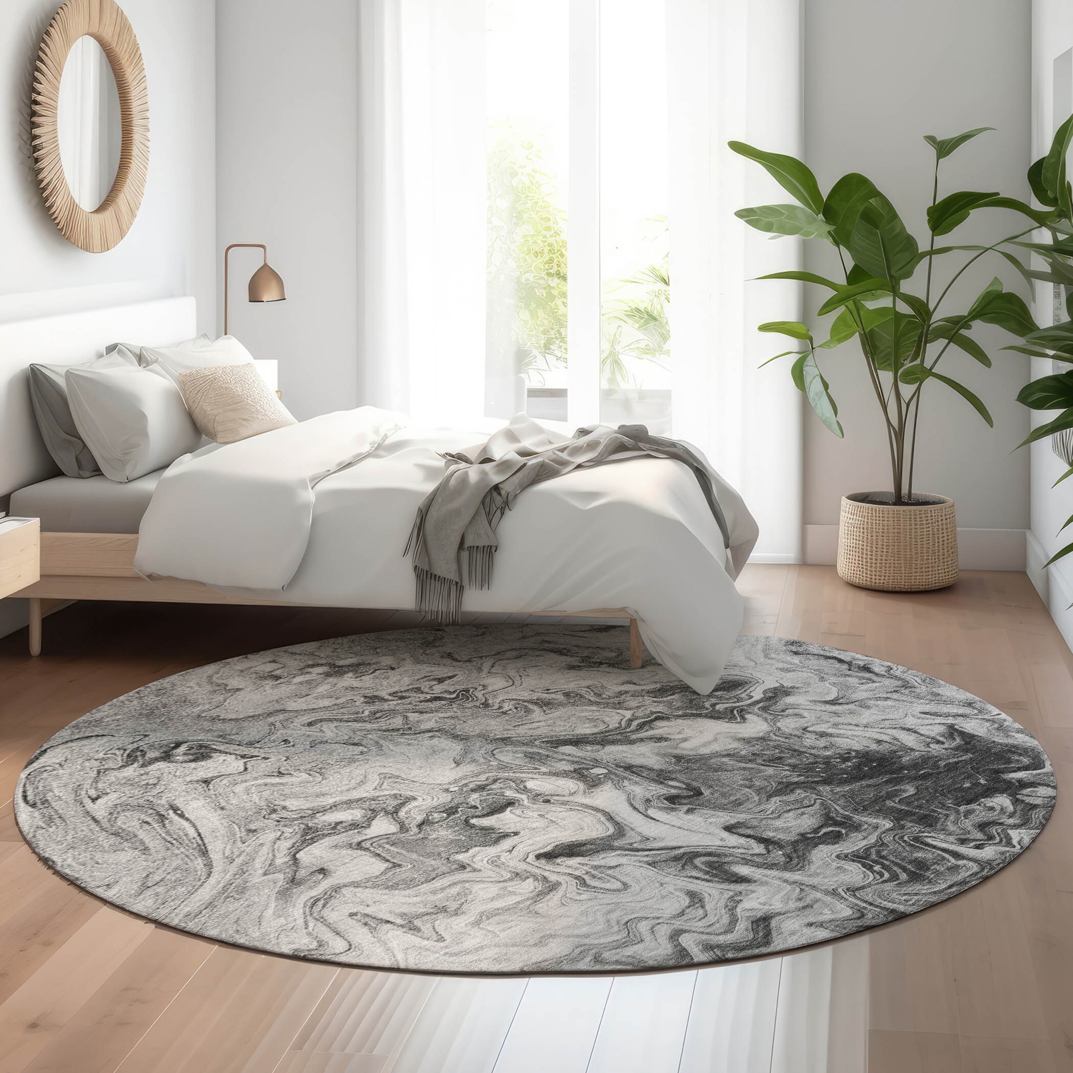 Addison Rugs AMF603GY8RO Mayfield AMF603GY 8 x 8 (ft) Loomed Polyester Gray Round Indoor Geometric Machine washable Area rug