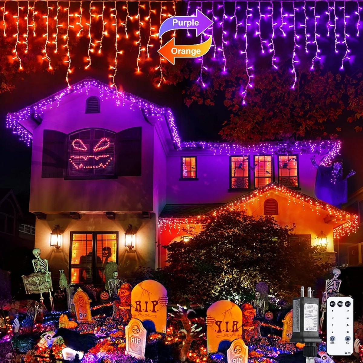LIUSXAQI  400 LED Color Changing Halloween Icicle Lights Outdoor with Remote and Music Sync
