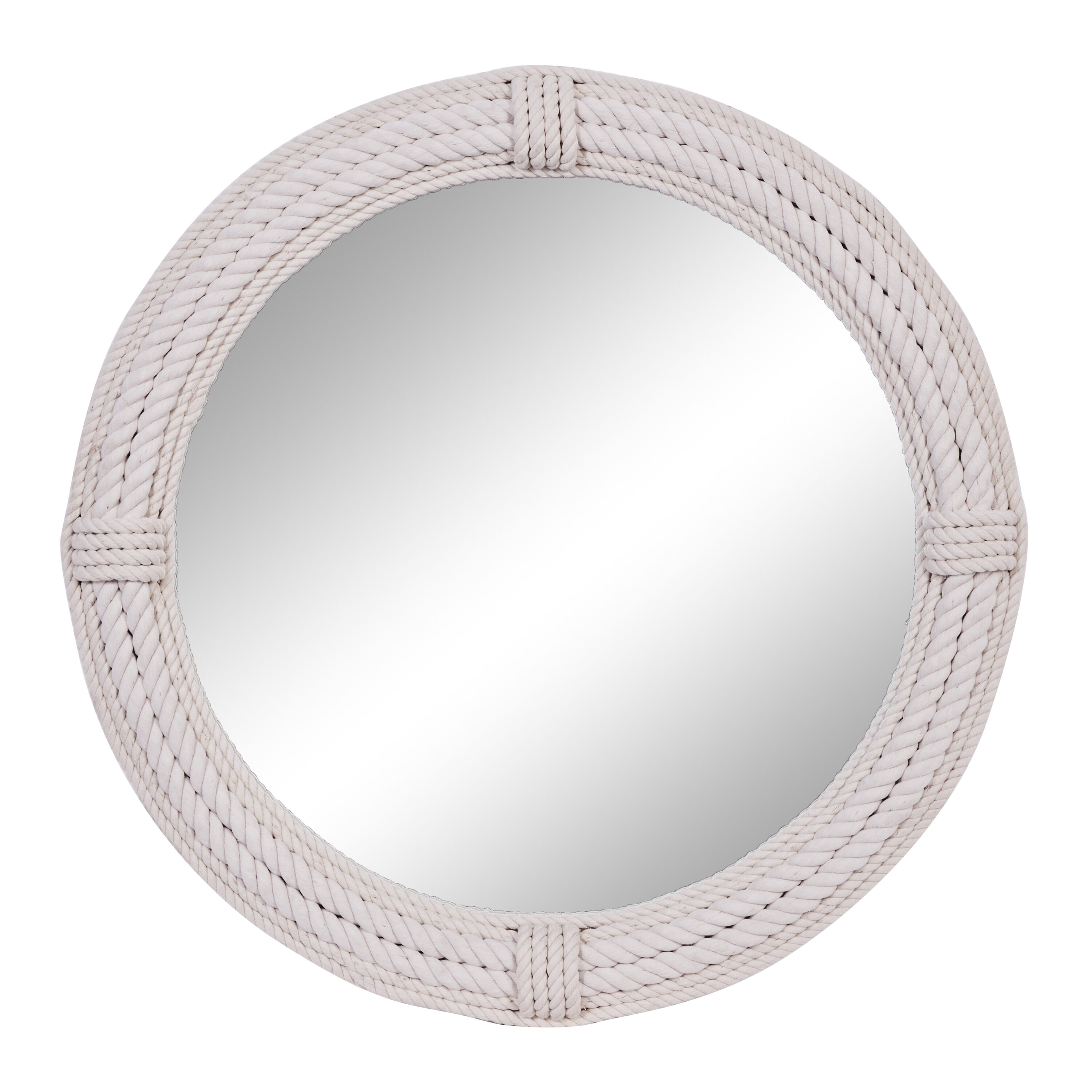 Coastal Charm White Jute Rope 36" Round Wall Mirror