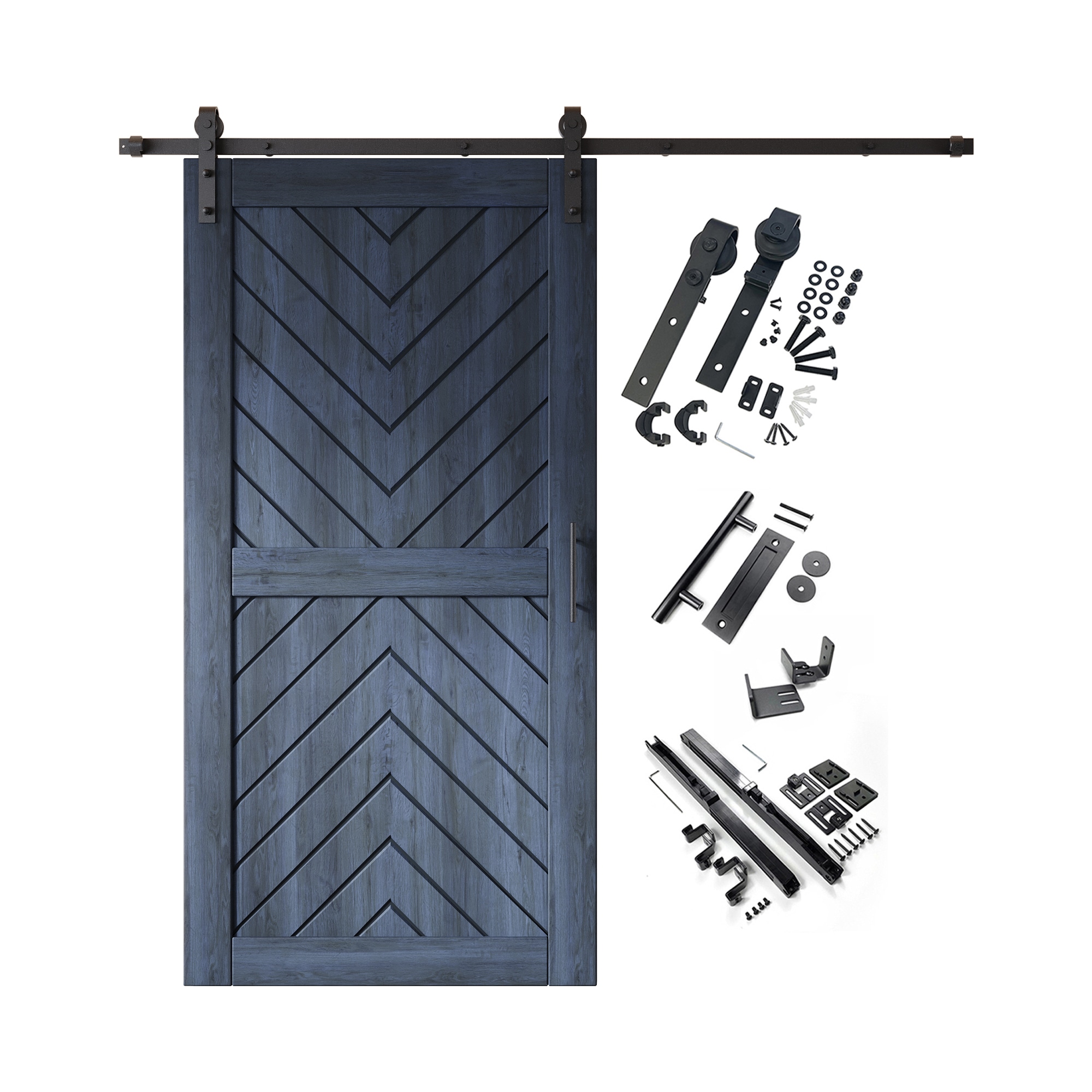 HOMACER YT1H066C-JT4-3280-NA 32-in x 80-in Navy Herringbone Pine Wood Solid core Single Barn Door (Hardware Included)