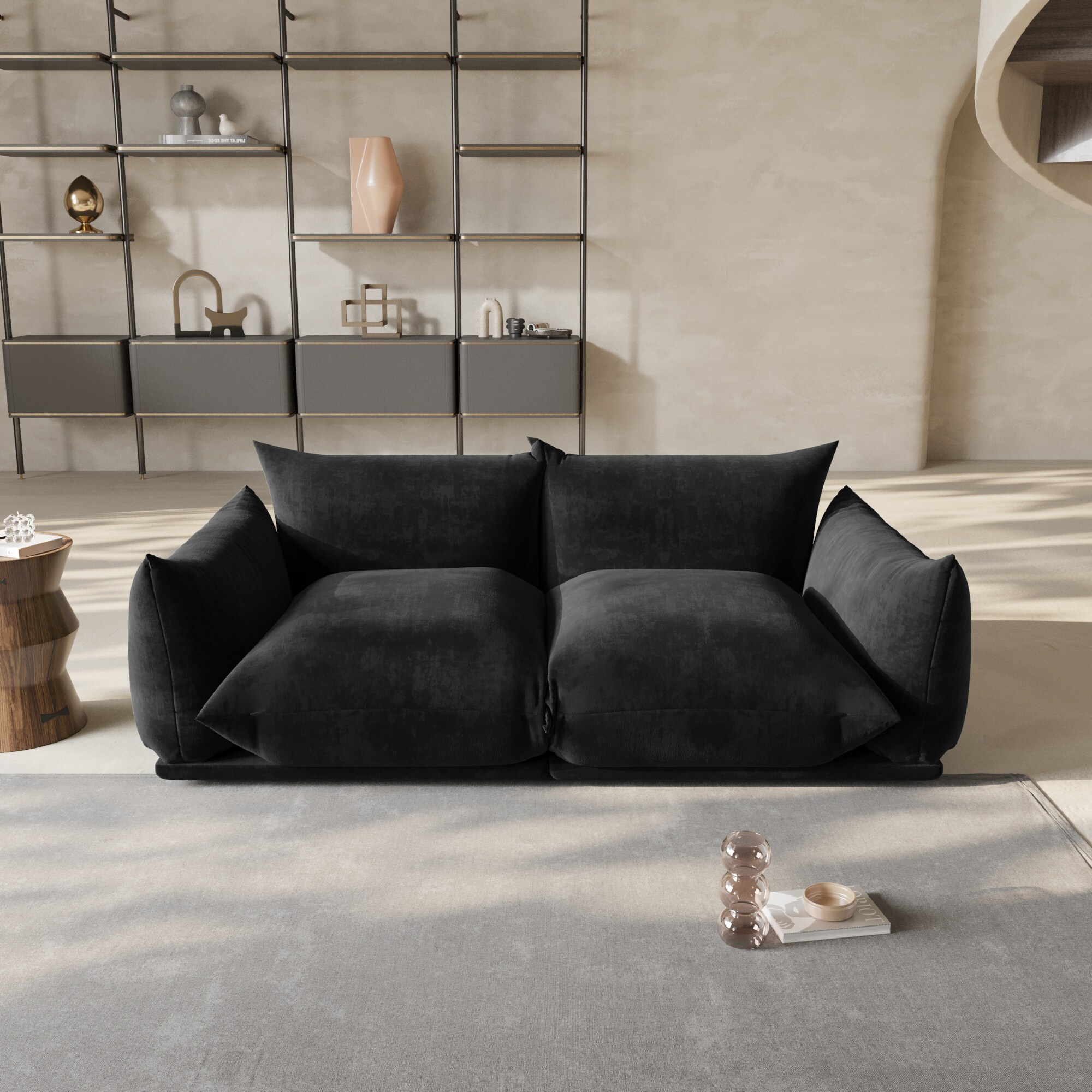 BuotiqHom DH-A-119BK-S2 77-in Modern Black Chenille 2 -seater Loveseat