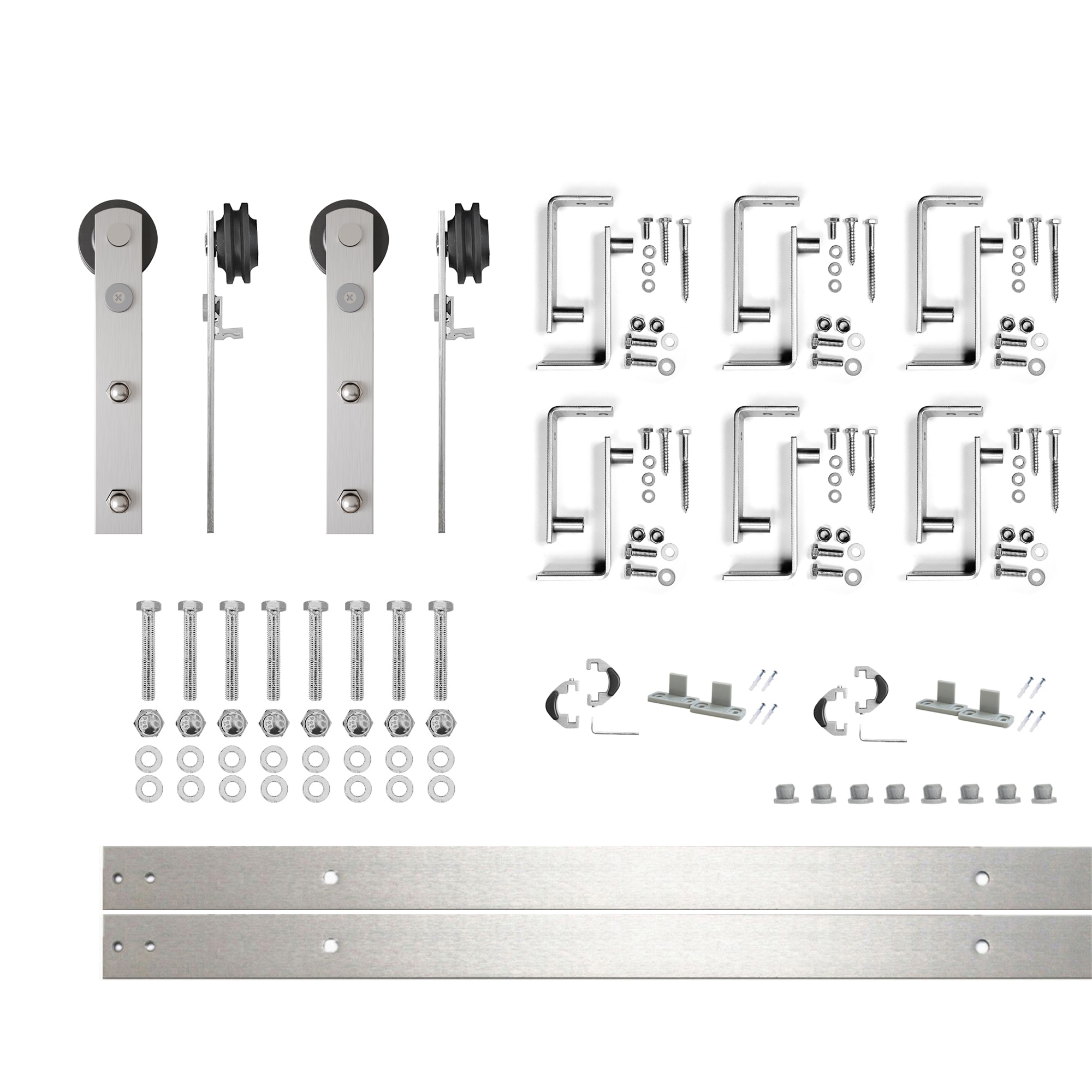 HOMACER ZT4DNZ096C 96-in Brushed Brushed Nickel Indoor I-strap Double bypass Barn door hardware kit