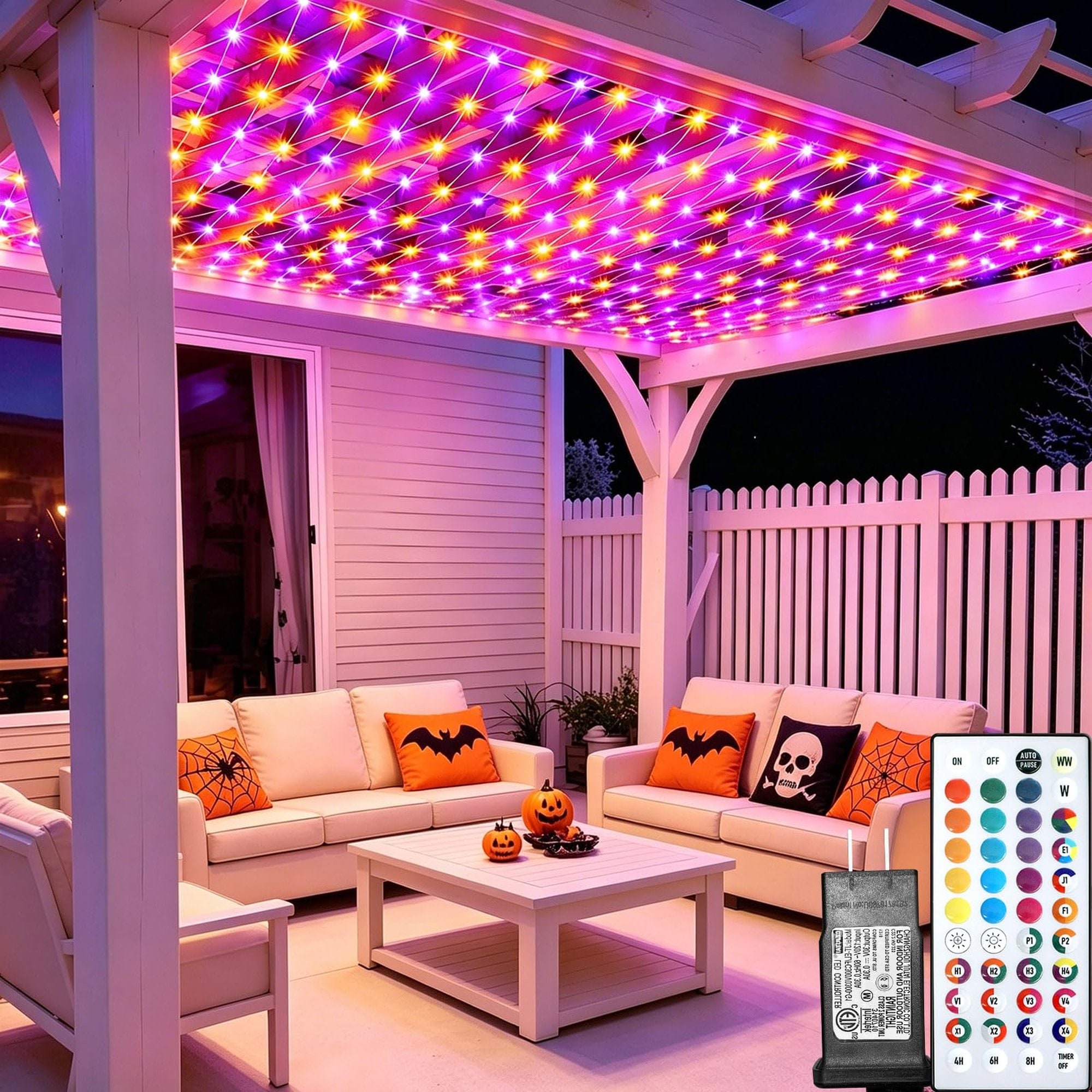 Wudkey 12ft x 12ft RGB LED Net Lights Clear Wire Color Changing Decorative Mesh Lights with Remote Control for Outdoor Patio Gazebo Garden Party Decor