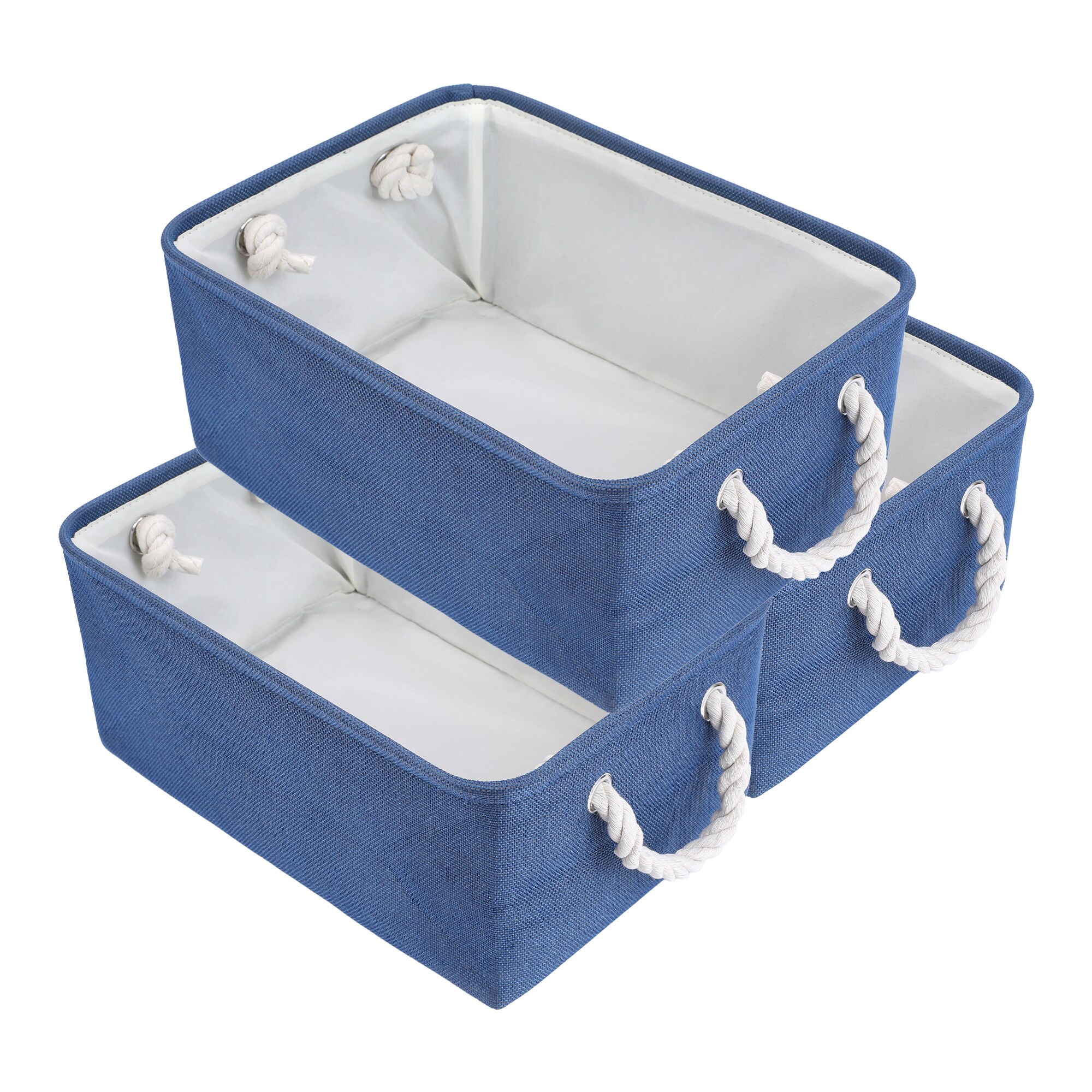 Unique Bargains 3 Packs Storage Bin with Handles for Shelves Closet Collapsible Storage Basket for Organizing Clothes Books 14.2x10.2x6.3 Blue