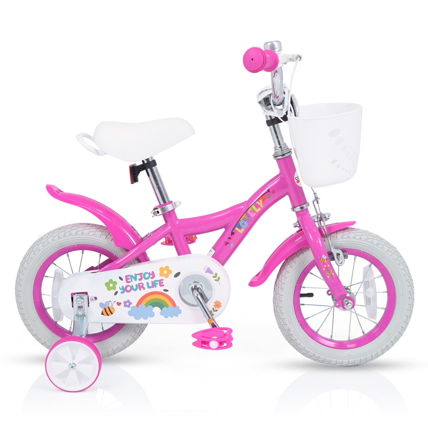 Slickblue Girls Kids Bike with Training Wheels and Front Storage Basket for Outdoor Riding