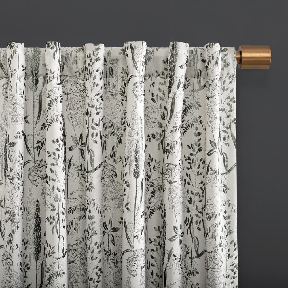 Gray Floral Blackout Polyester Curtain Panel with Rod Pocket