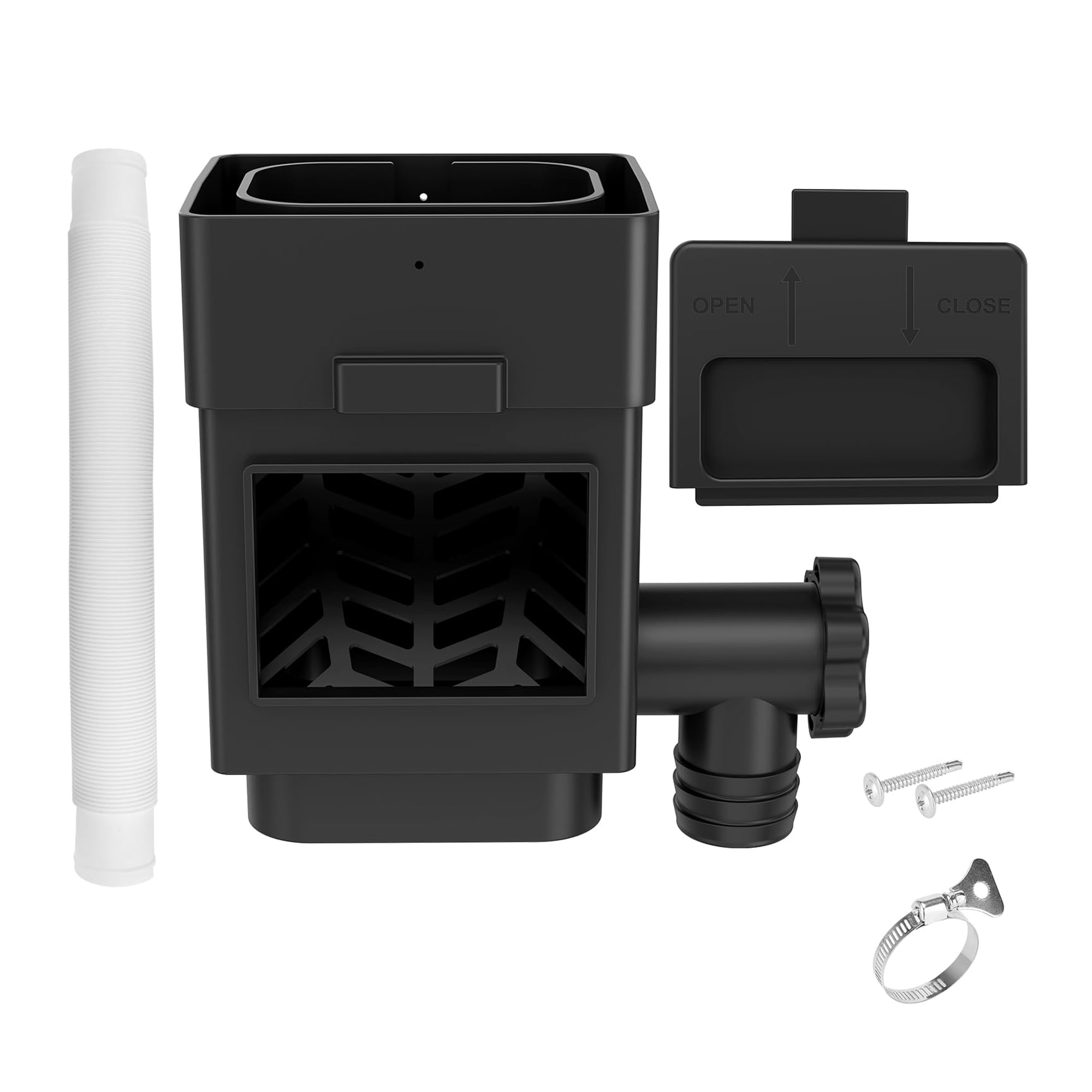 Etokfoks  Black PP Downspout Diverter Kit with Adjustable Valve Filter Fits 2x3 or 3x4 Downspouts 5FT Hose