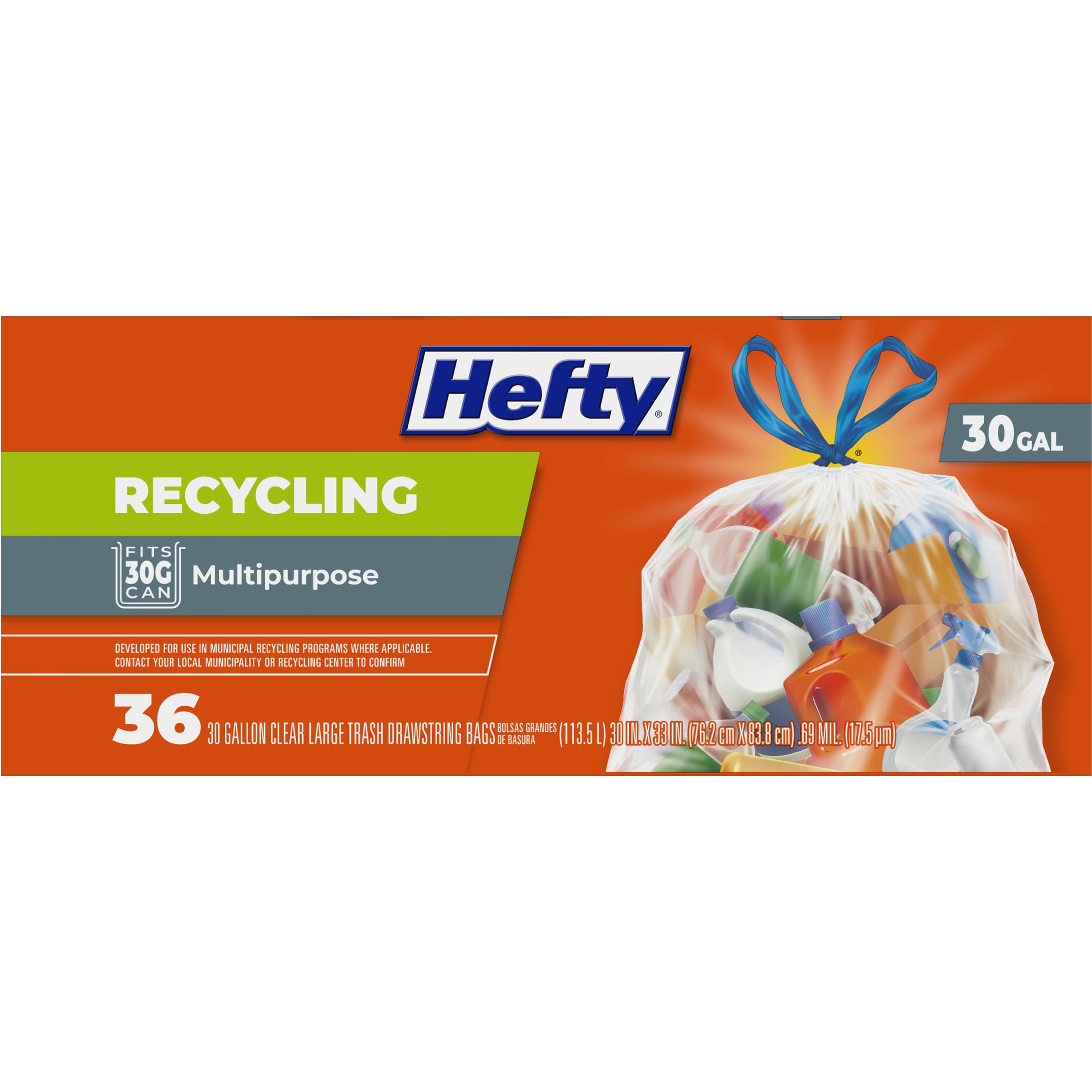 Hefty 30-Gallons Clear Outdoor Plastic Recycling Drawstring Trash Bag  (36-Count)